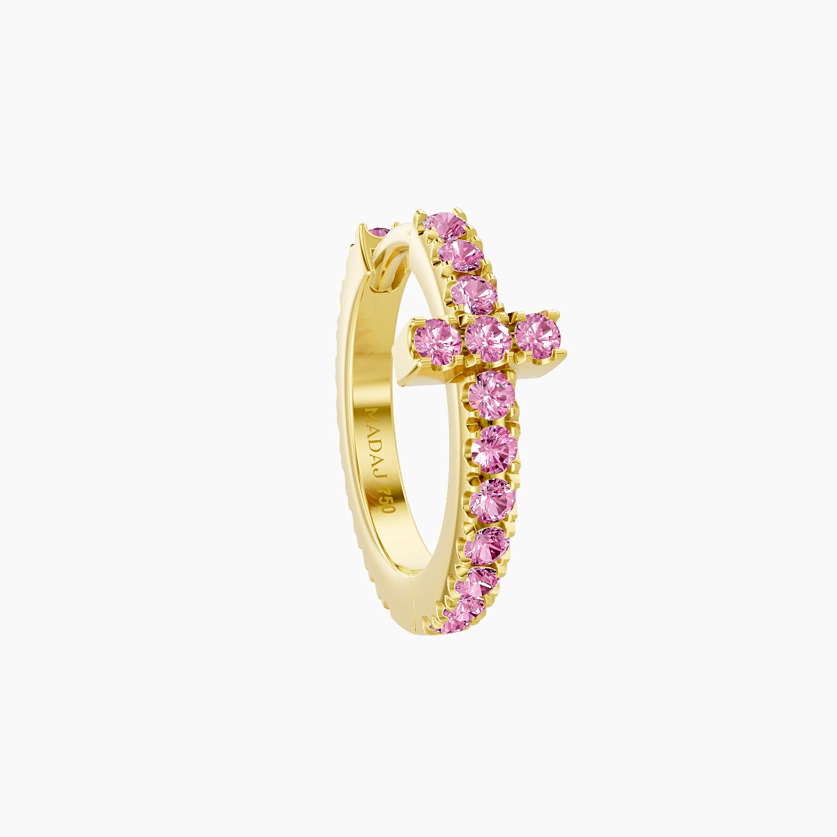 Hecate | 18k Yellow Gold 8 mm Cross Pink Sapphire Hoop Piercing