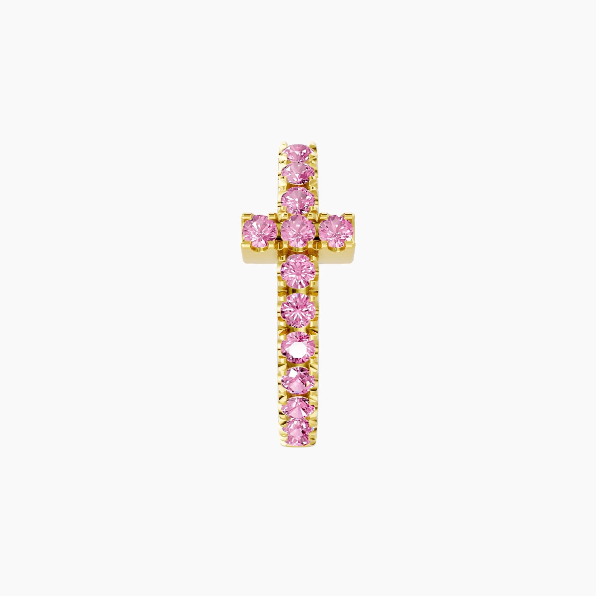 Hecate | 18k Yellow Gold 8 mm Cross Pink Sapphire Hoop Piercing