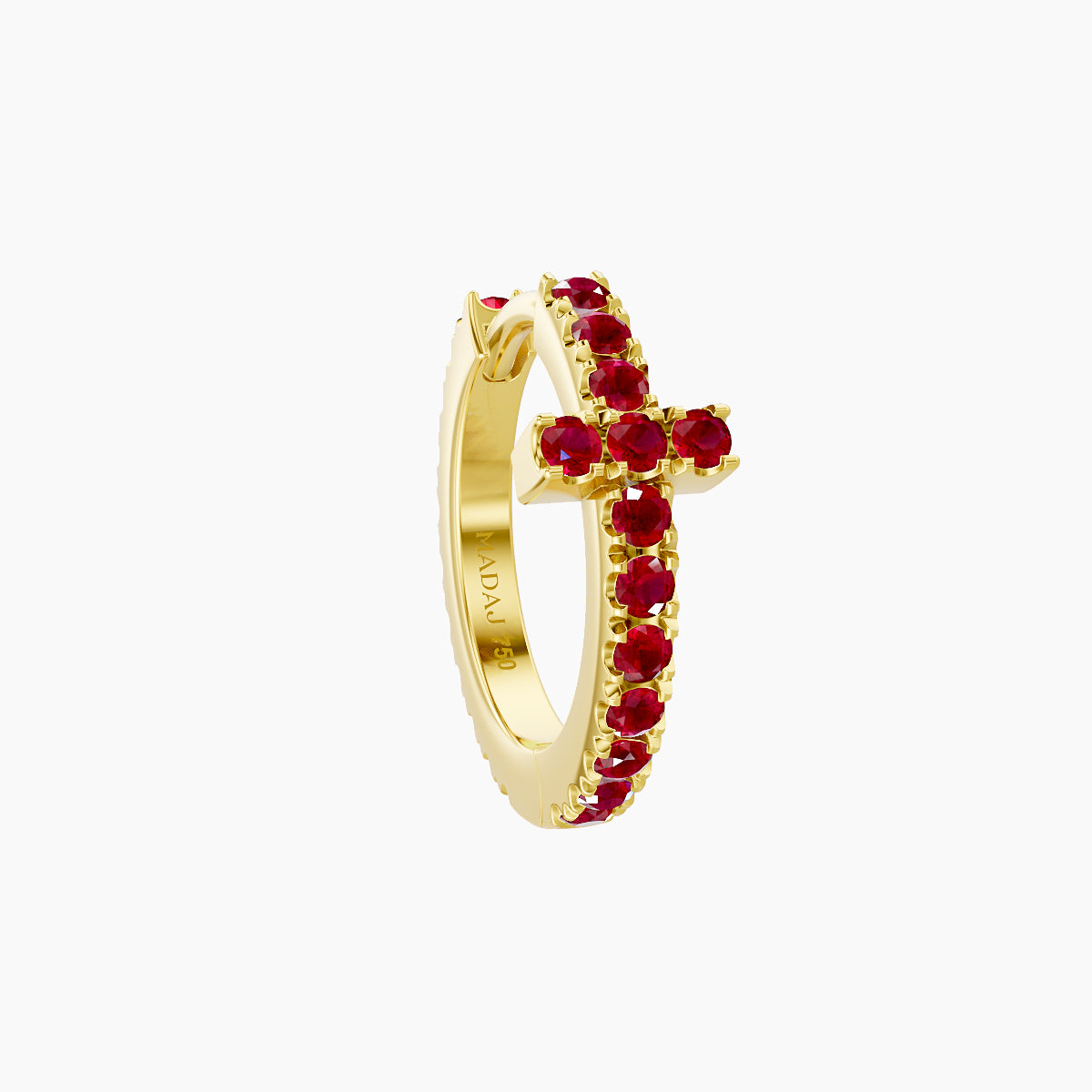 Hecate | 18k Yellow Gold 8 mm Cross Ruby Hoop Piercing