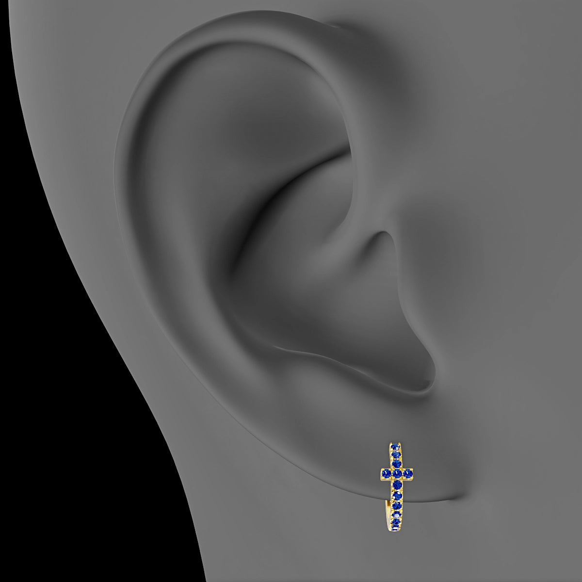 Hecate | 18k Yellow Gold 8 mm Cross Sapphire Hoop Piercing