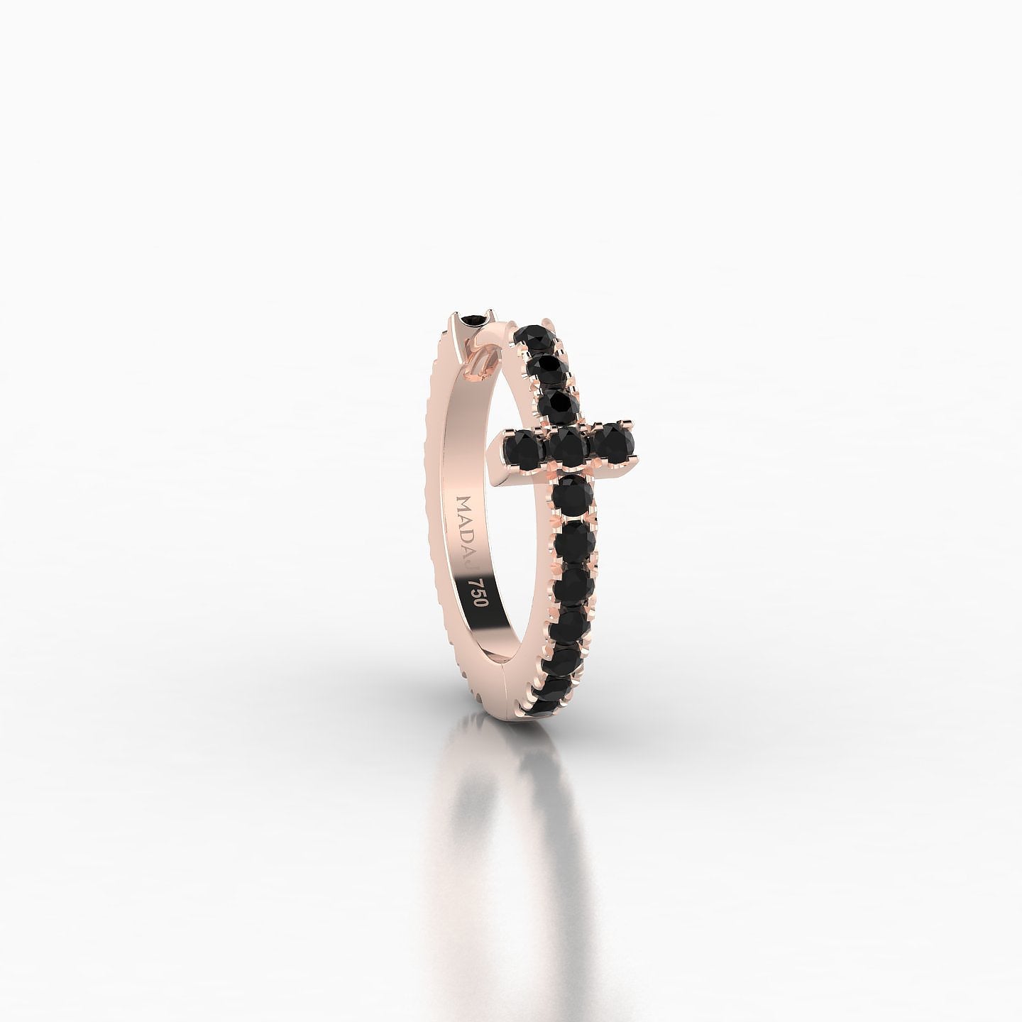 Hecate | 18k Rose Gold 8 mm Cross Black Diamond Hoop Piercing