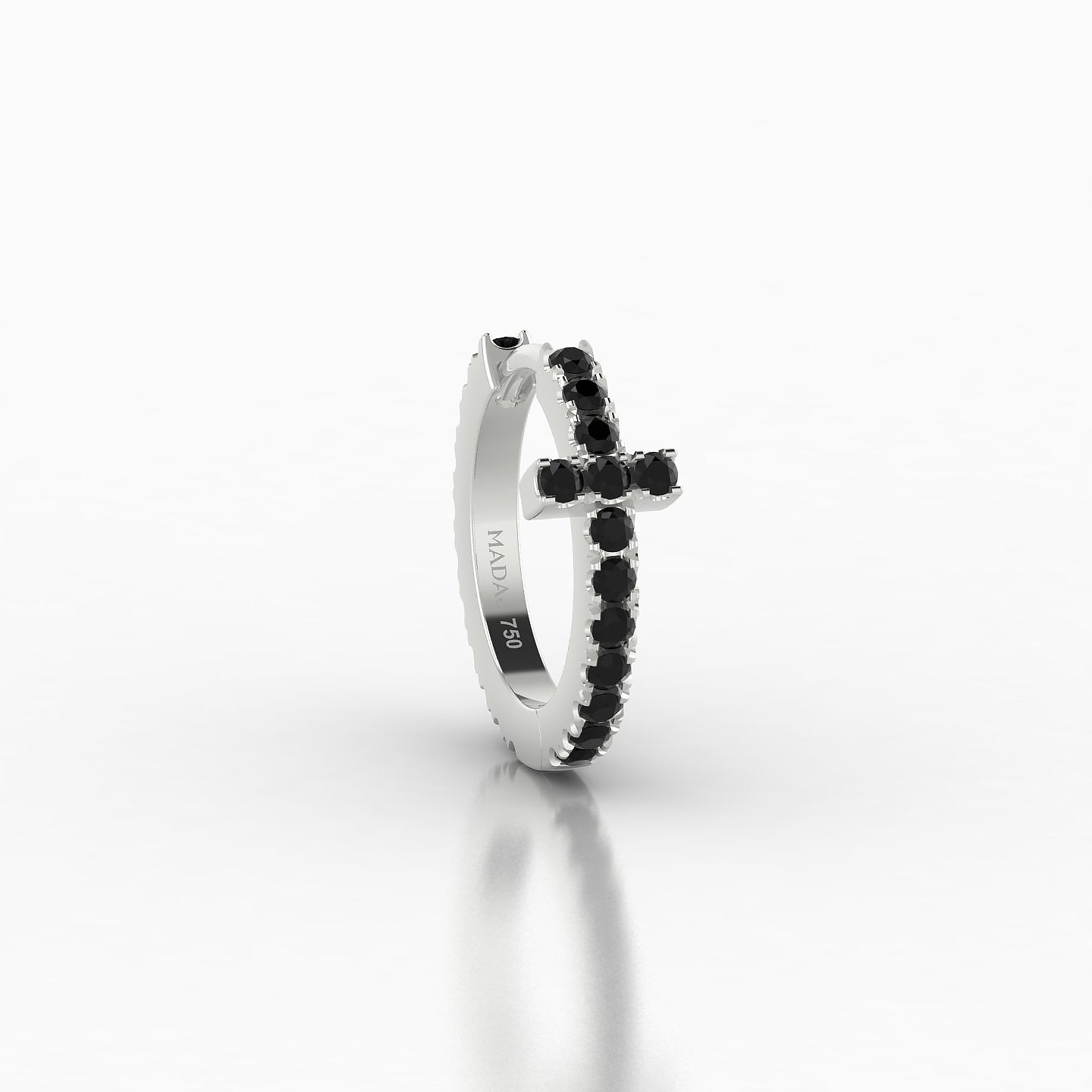 Hecate | 18k White Gold 8 mm Cross Black Diamond Hoop Piercing