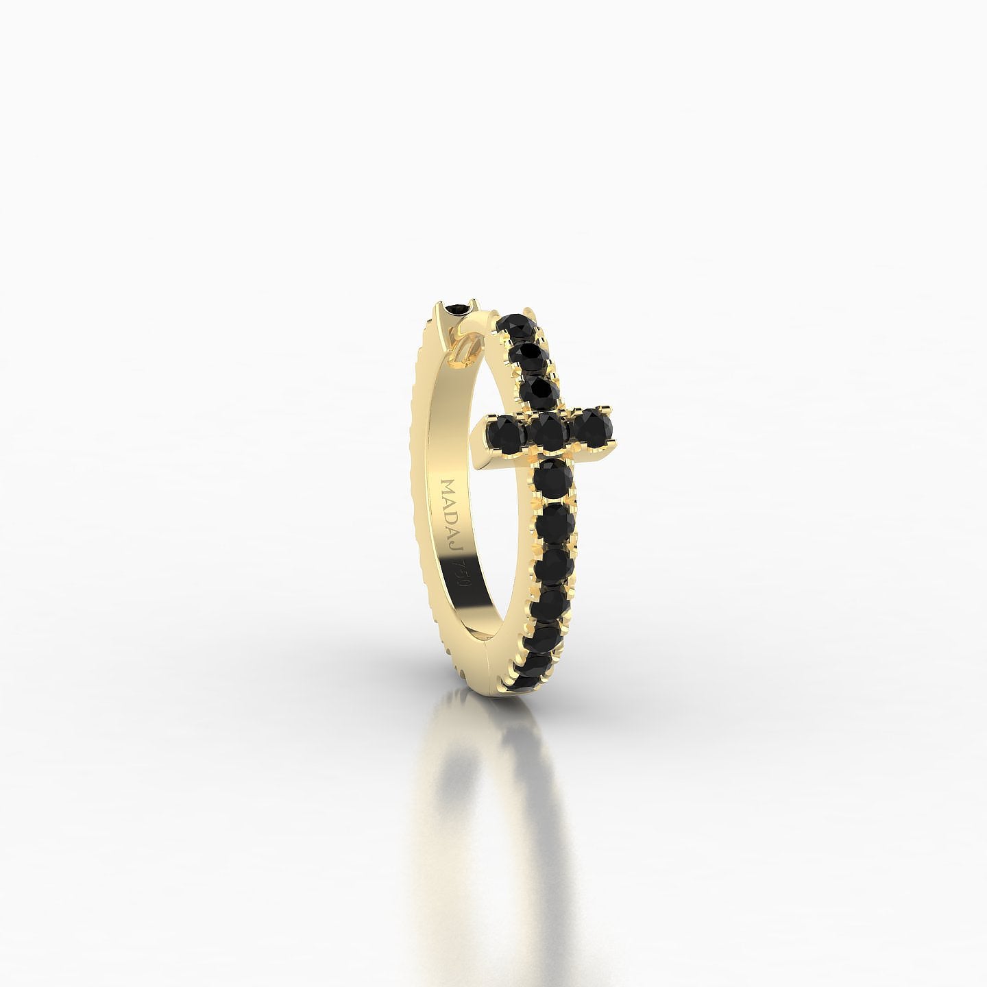 Hecate | 18k Yellow Gold 8 mm Cross Black Diamond Hoop Piercing