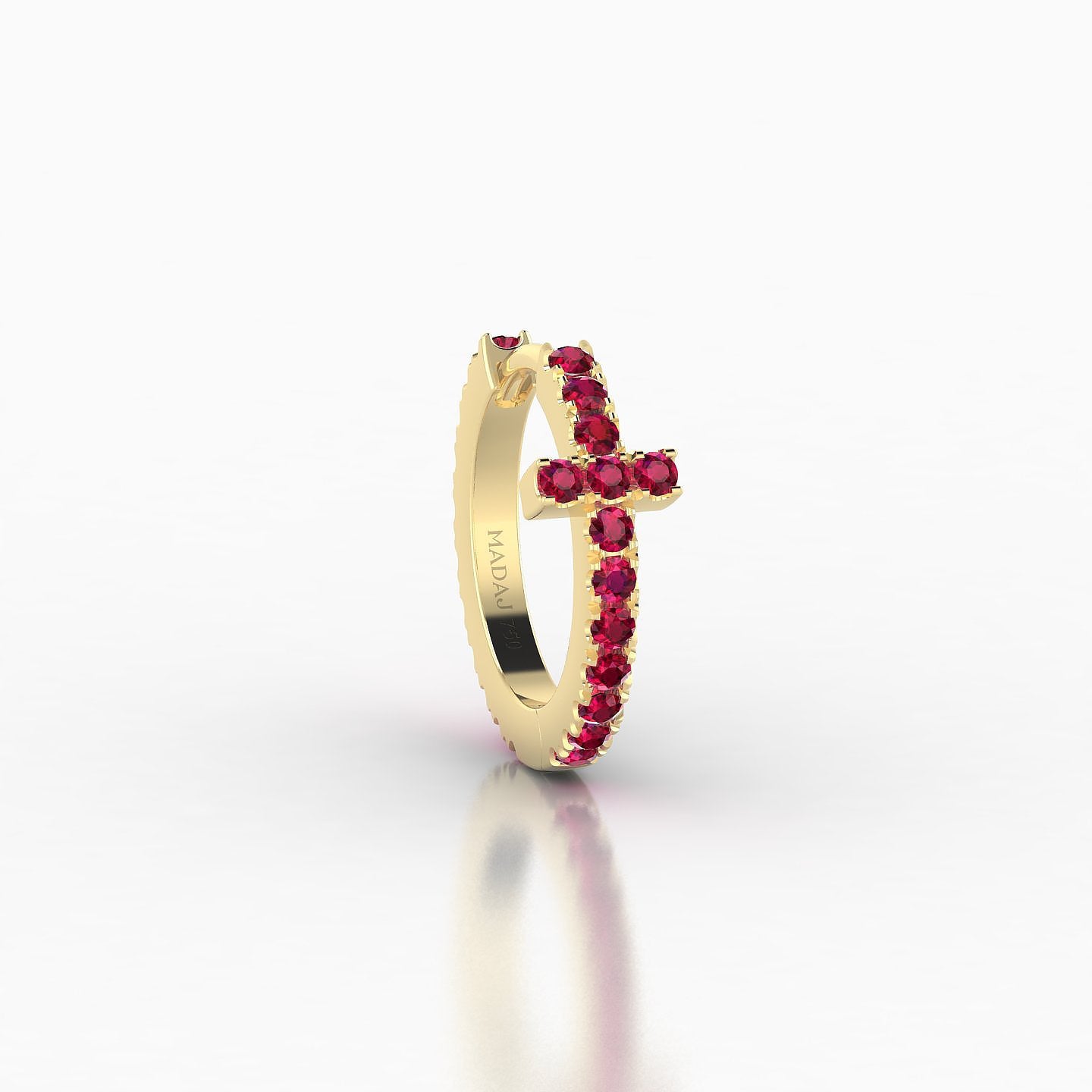 Hecate | 18k Yellow Gold 8 mm Cross Ruby Hoop Piercing