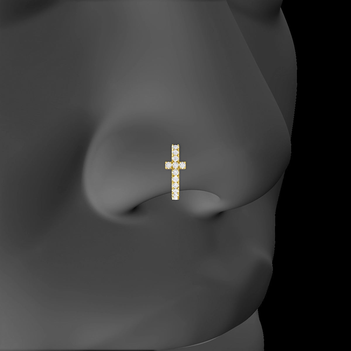 Hecate | 18k Yellow Gold 8 mm Cross Diamond Nose Ring Piercing