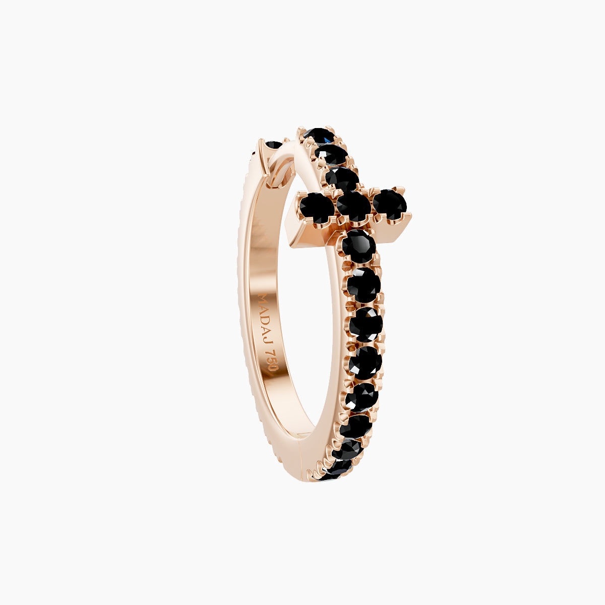 Hecate | 18k Rose Gold 9.5 mm Cross Black Diamond Hoop Piercing