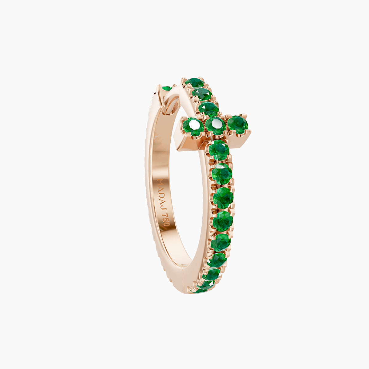 Hecate | 18k Rose Gold 9.5 mm Cross Emerald Hoop Piercing