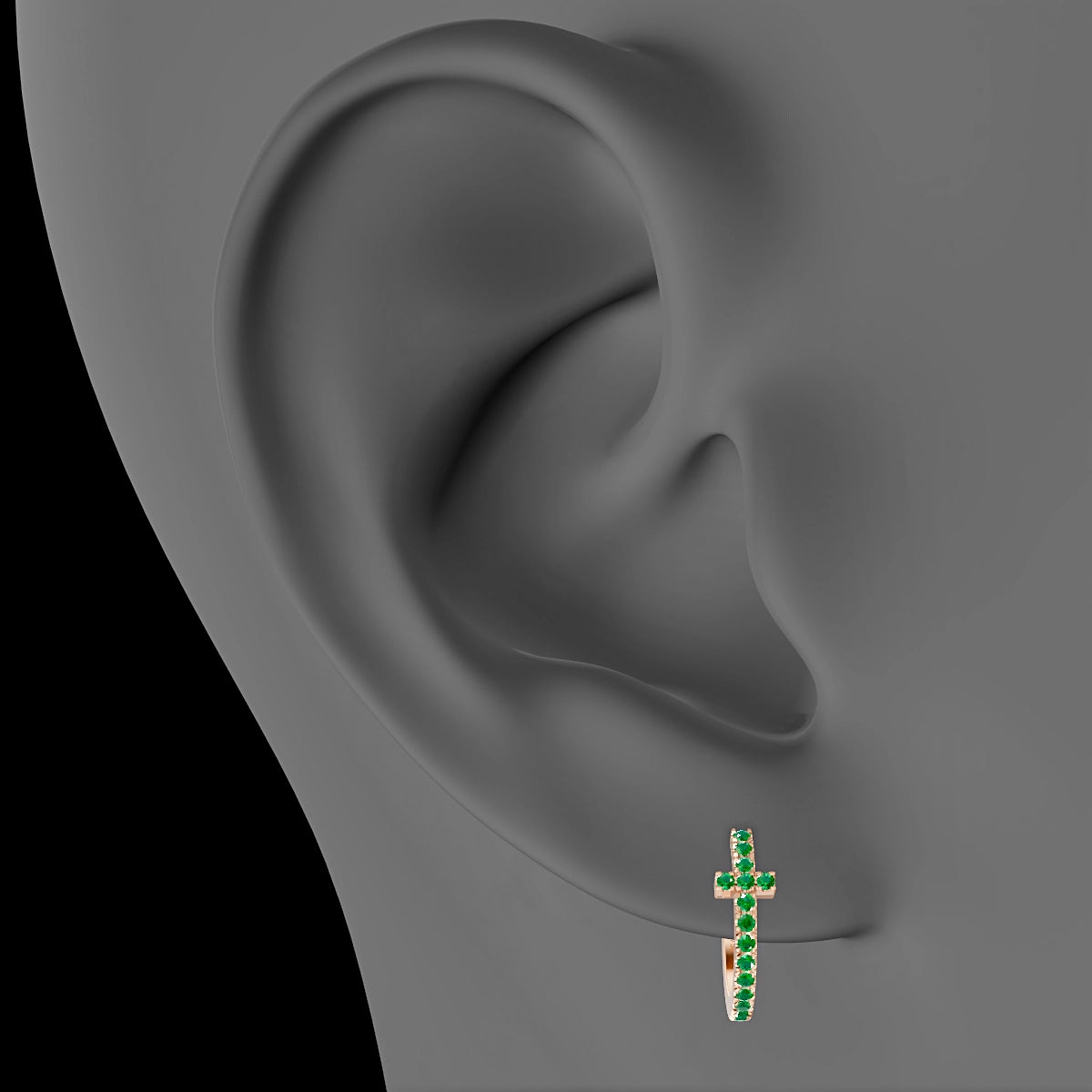Hecate | 18k Rose Gold 9.5 mm Cross Emerald Hoop Piercing