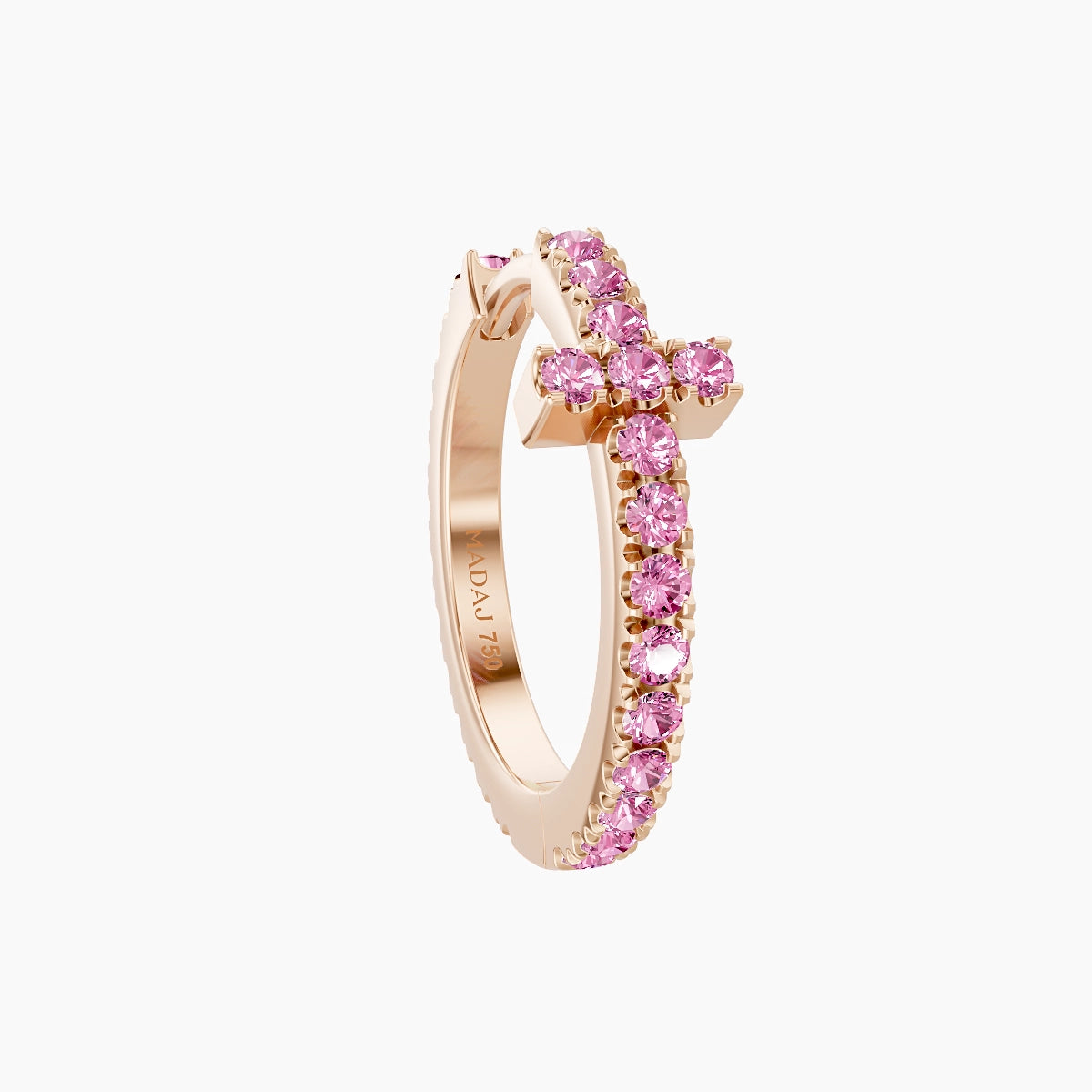 Hecate | 18k Rose Gold 9.5 mm Cross Pink Sapphire Hoop Piercing