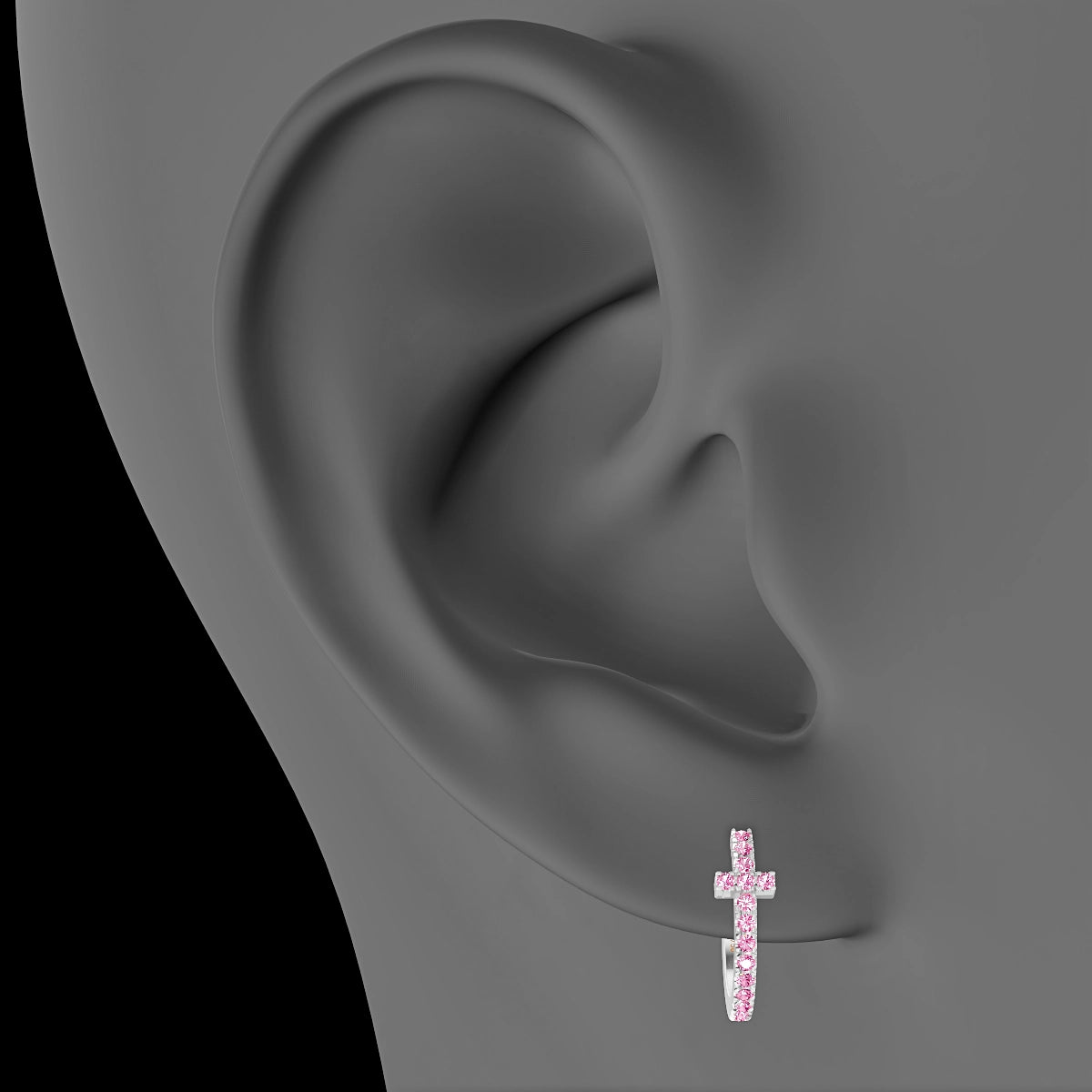 Hecate | 18k White Gold 9.5 mm Cross Pink Sapphire Hoop Piercing
