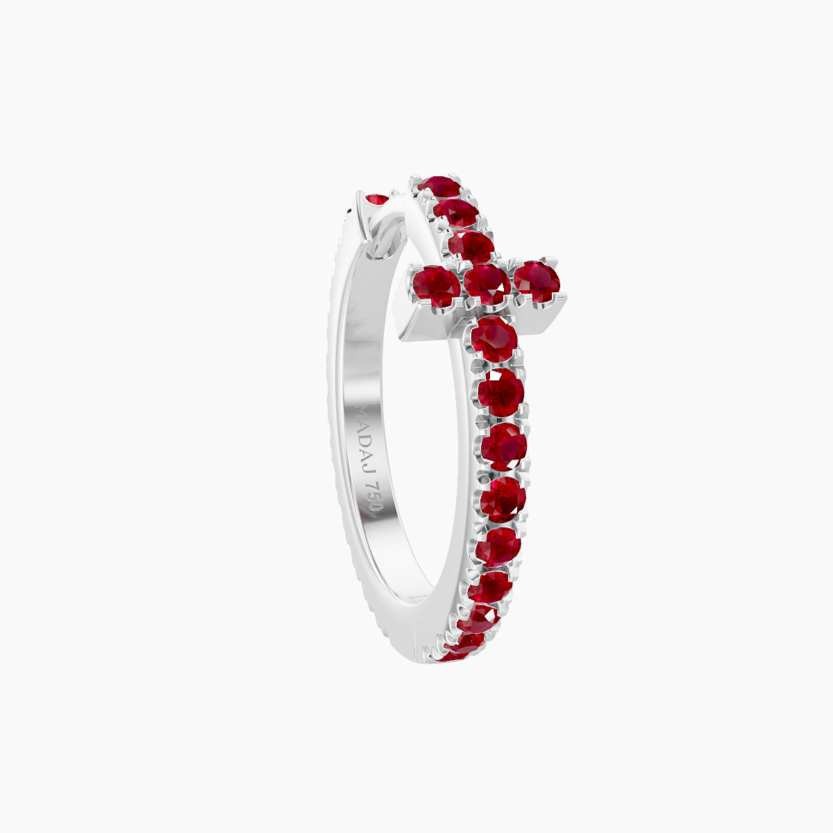 Hecate | 18k White Gold 9.5 mm Cross Ruby Hoop Piercing