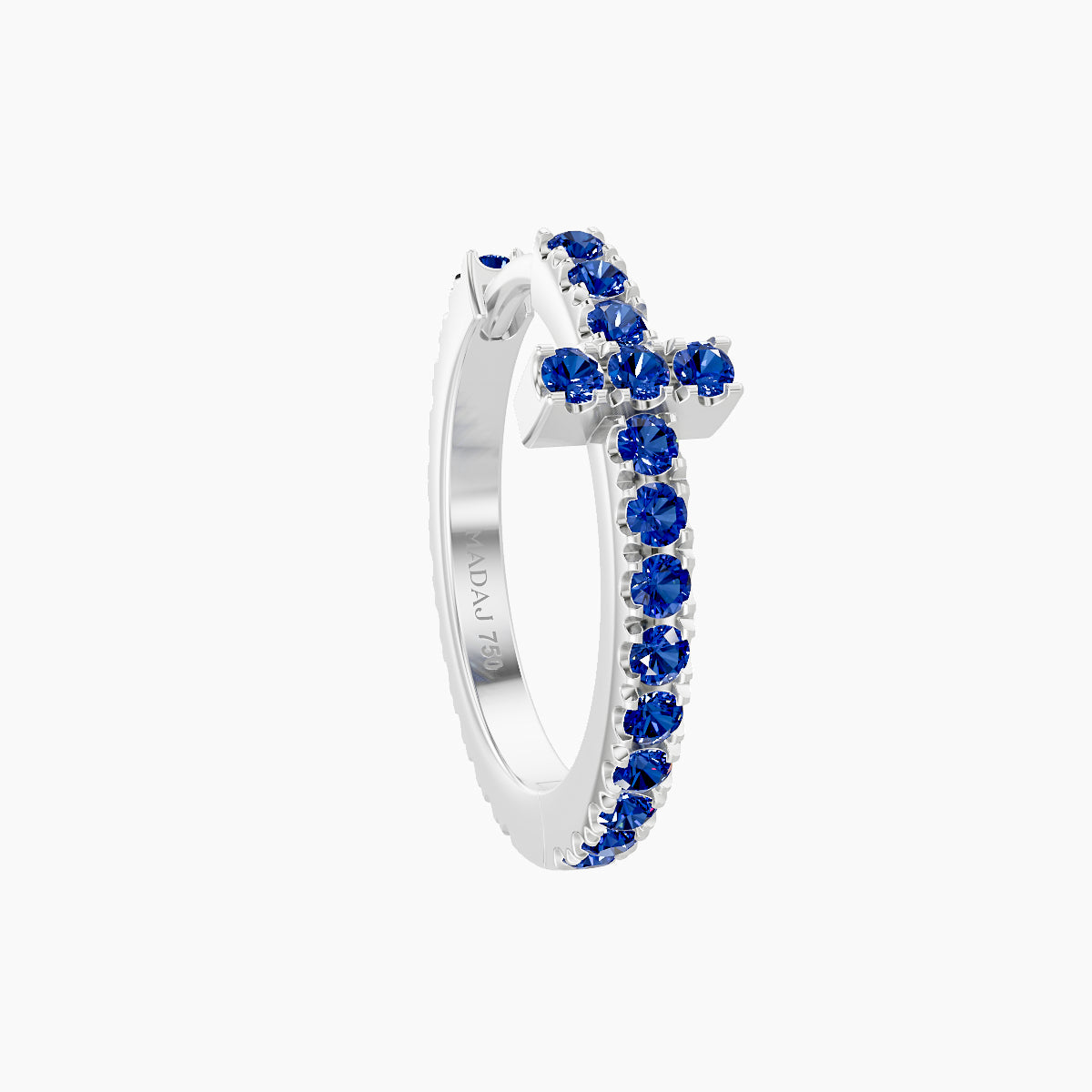 Hecate | 18k White Gold 9.5 mm Cross Sapphire Hoop Piercing