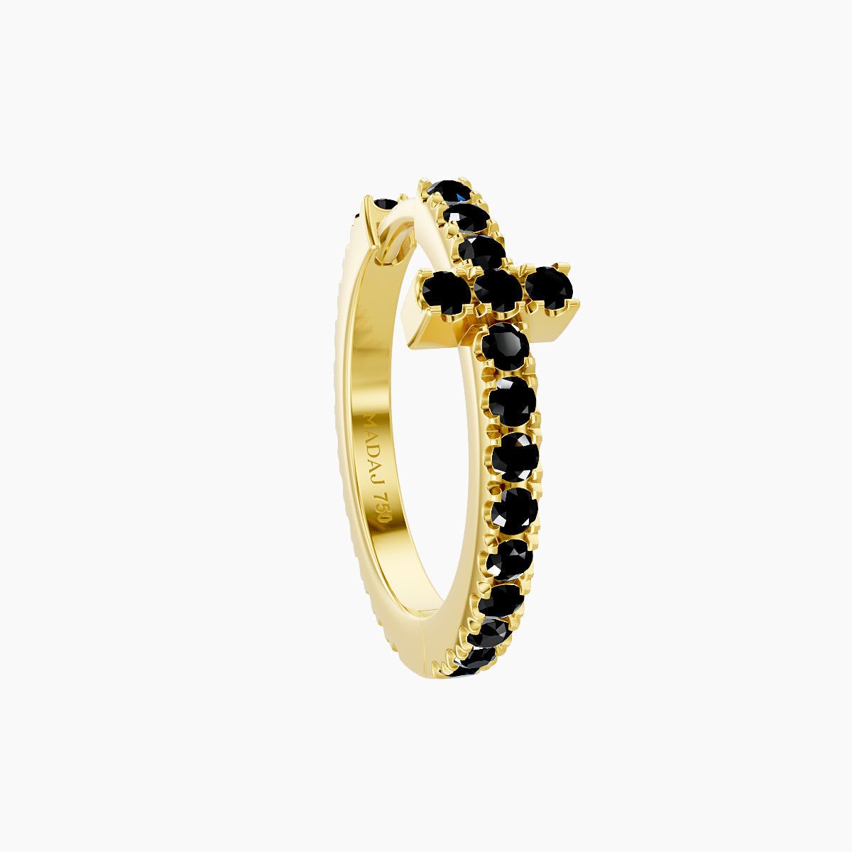 Hecate | 18k Yellow Gold 9.5 mm Cross Black Diamond Hoop Piercing