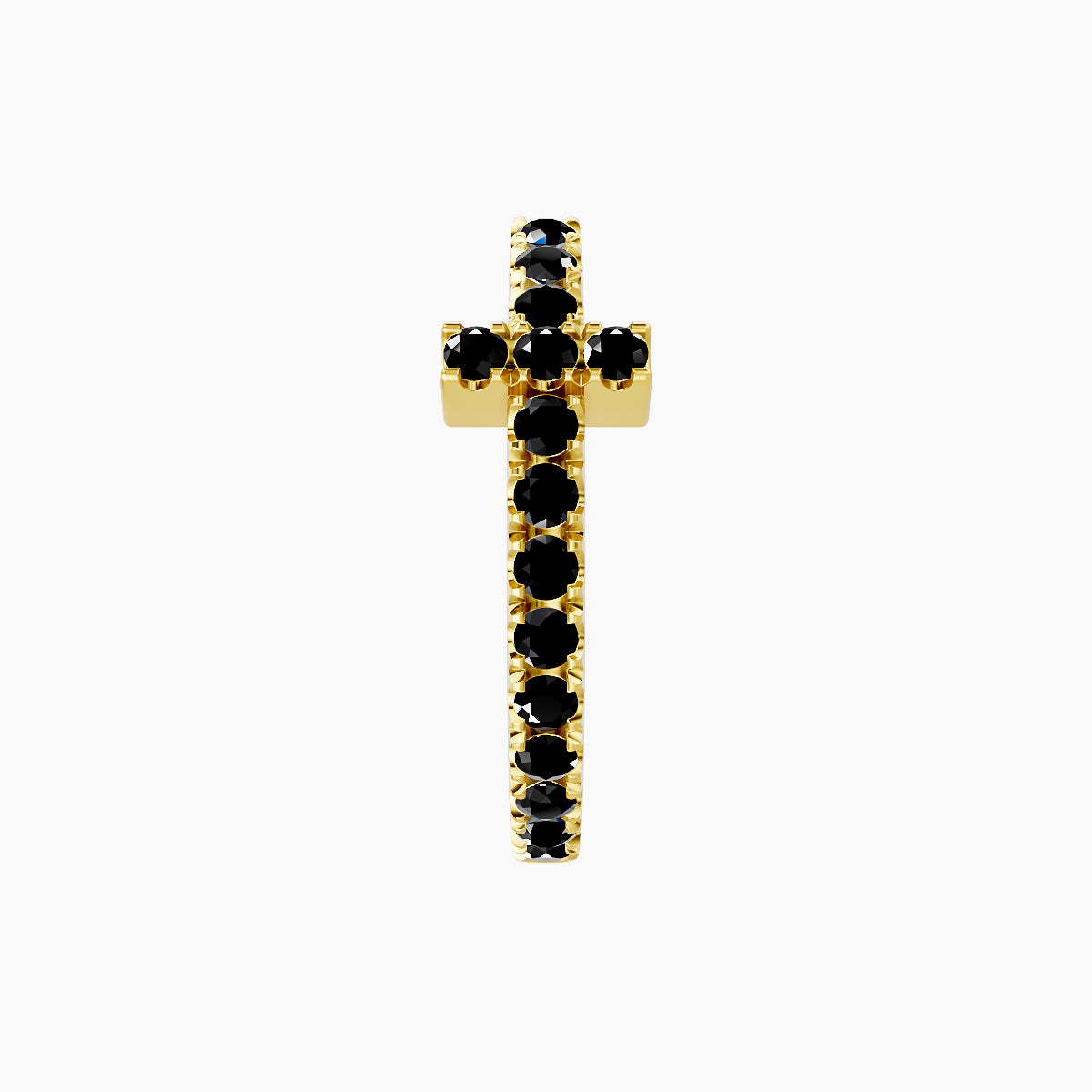 Hecate | 18k Yellow Gold 9.5 mm Cross Black Diamond Hoop Piercing