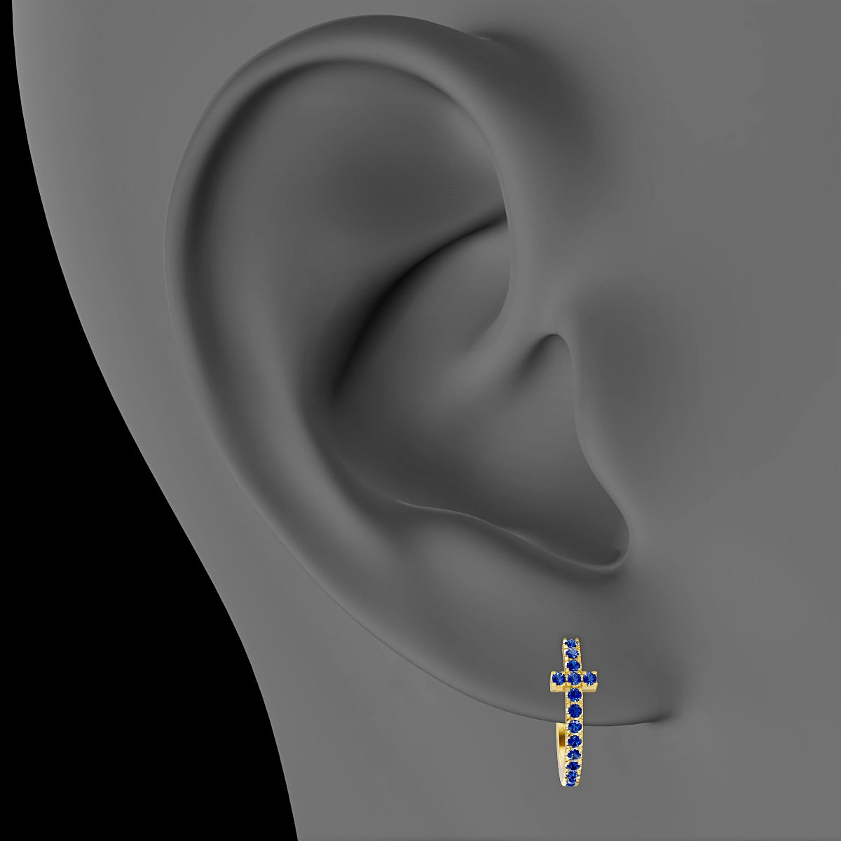 Hecate | 18k Yellow Gold 9.5 mm Cross Sapphire Hoop Piercing
