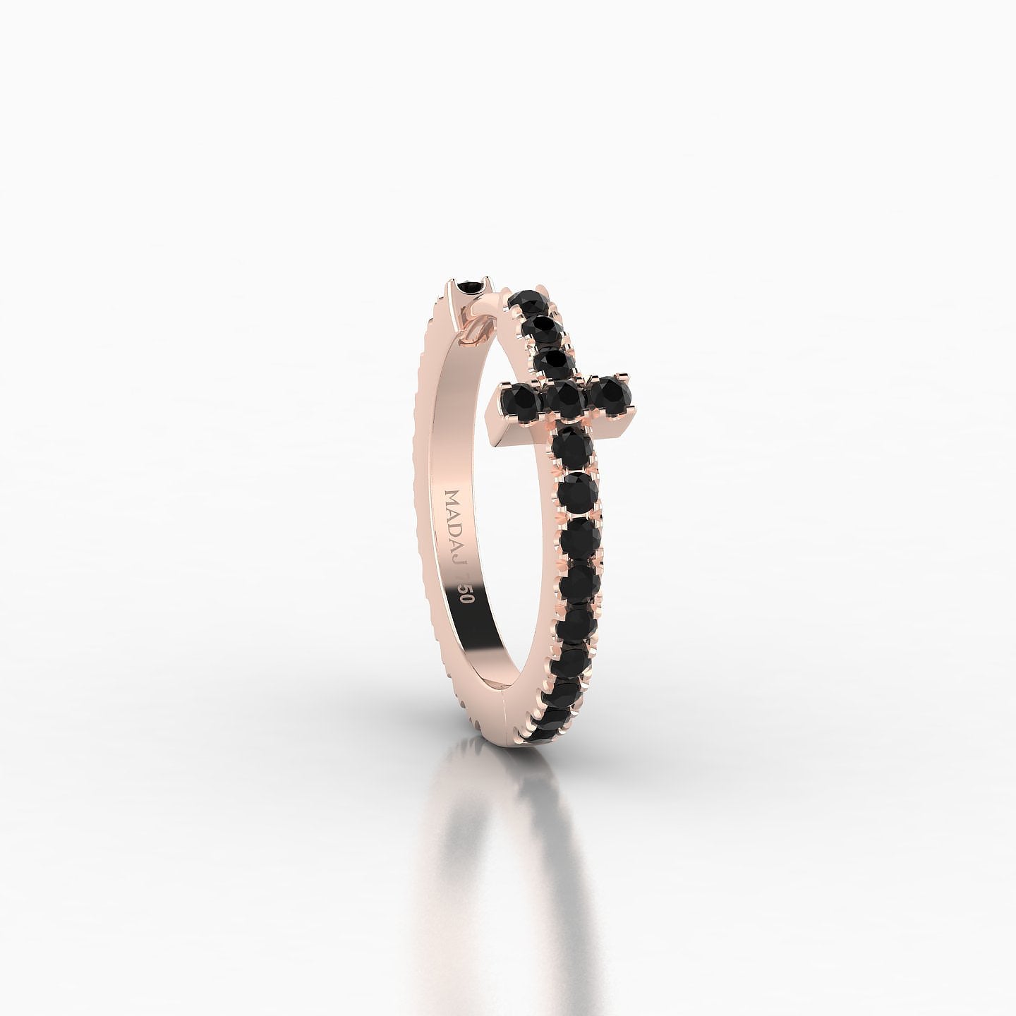 Hecate | 18k Rose Gold 9.5 mm Cross Black Diamond Hoop Piercing