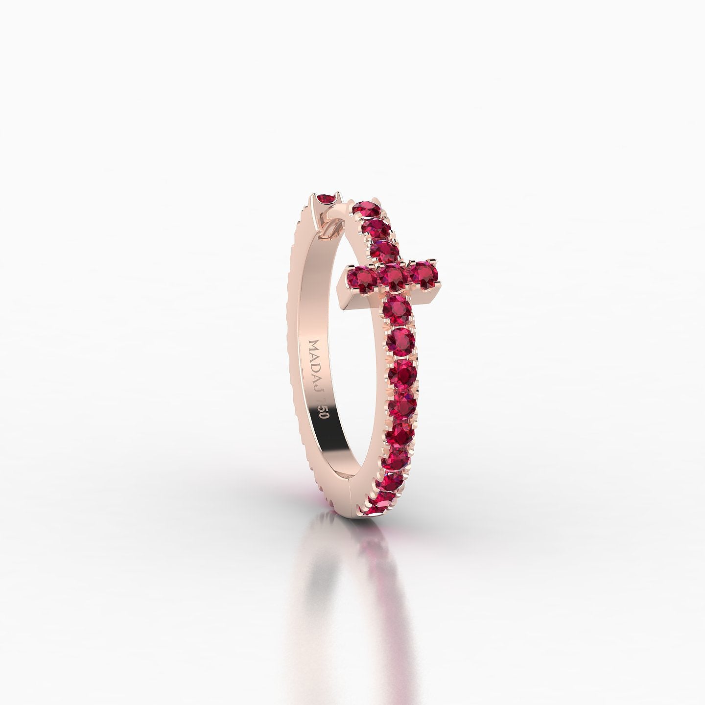 Hecate | 18k Rose Gold 9.5 mm Cross Ruby Hoop Piercing