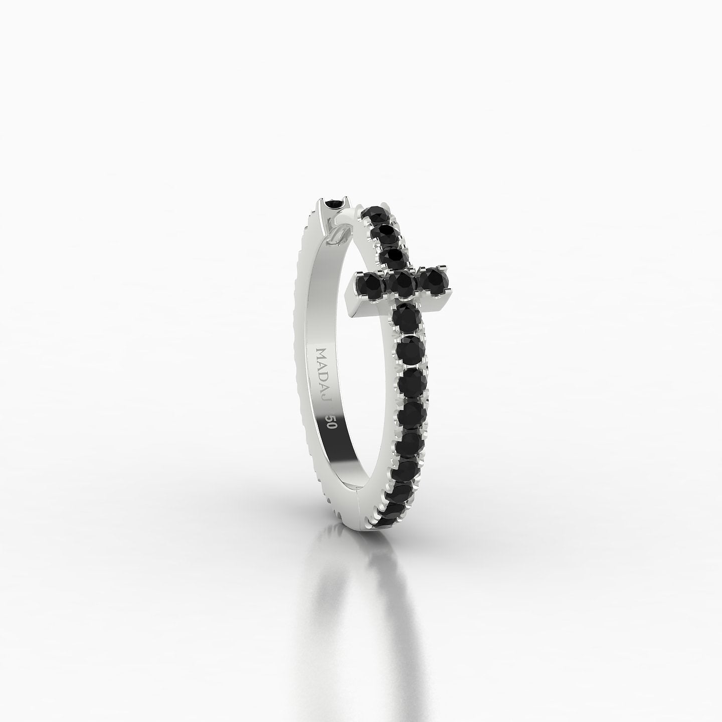 Hecate | 18k White Gold 9.5 mm Cross Black Diamond Hoop Piercing