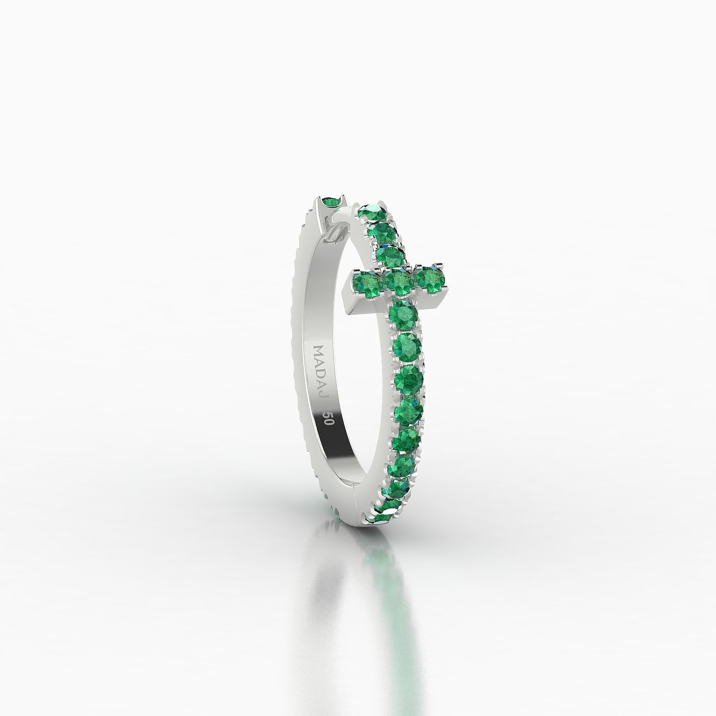 Hecate | 18k White Gold 9.5 mm Cross Emerald Hoop Piercing