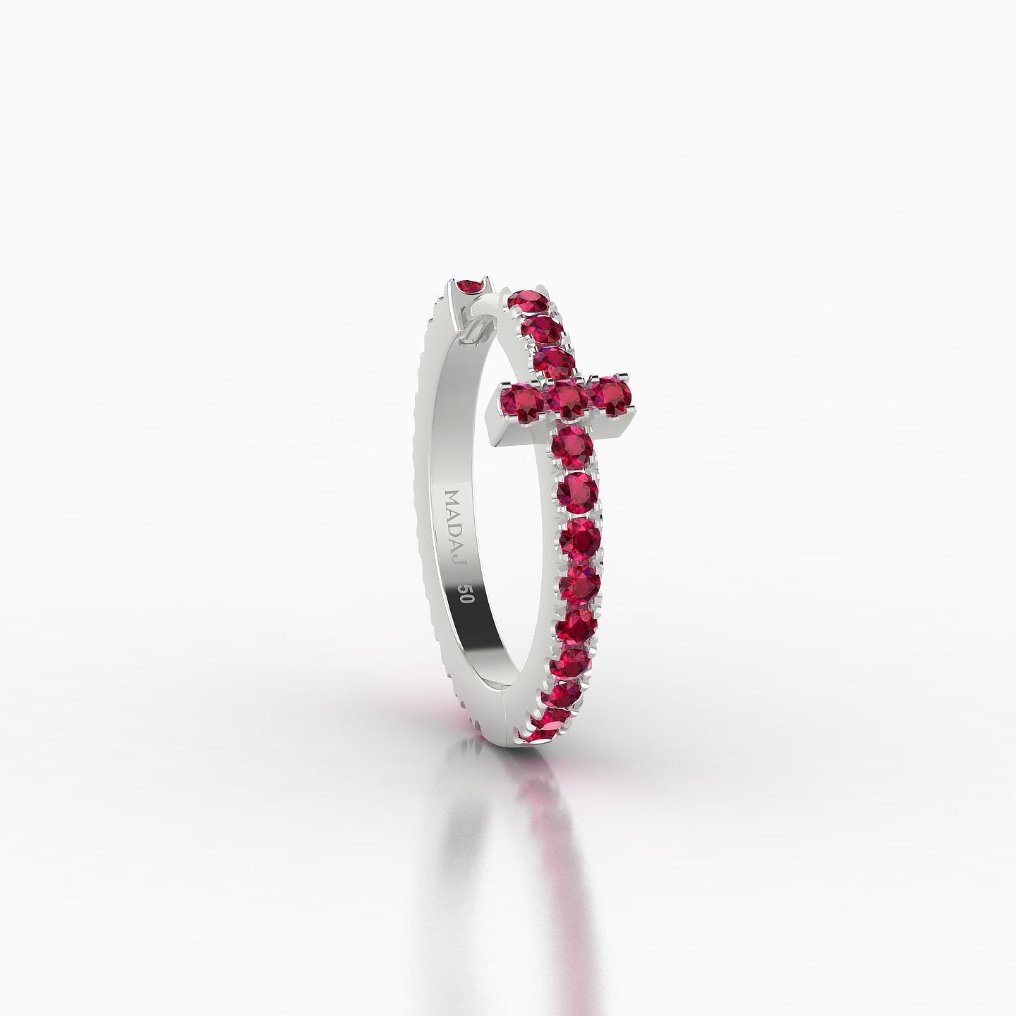 Hecate | 18k White Gold 9.5 mm Cross Ruby Hoop Piercing