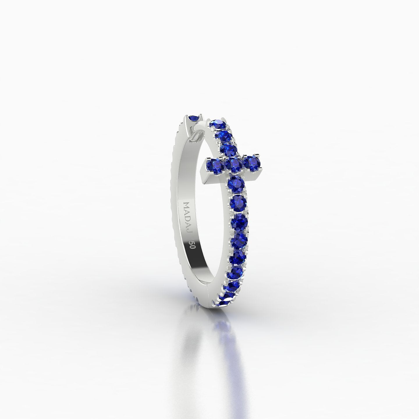 Hecate | 18k White Gold 9.5 mm Cross Sapphire Hoop Piercing