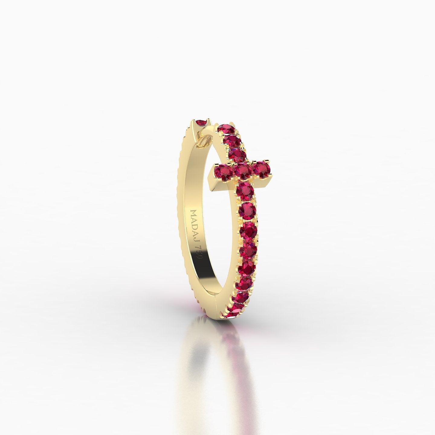 Hecate | 18k Yellow Gold 9.5 mm Cross Ruby Hoop Piercing