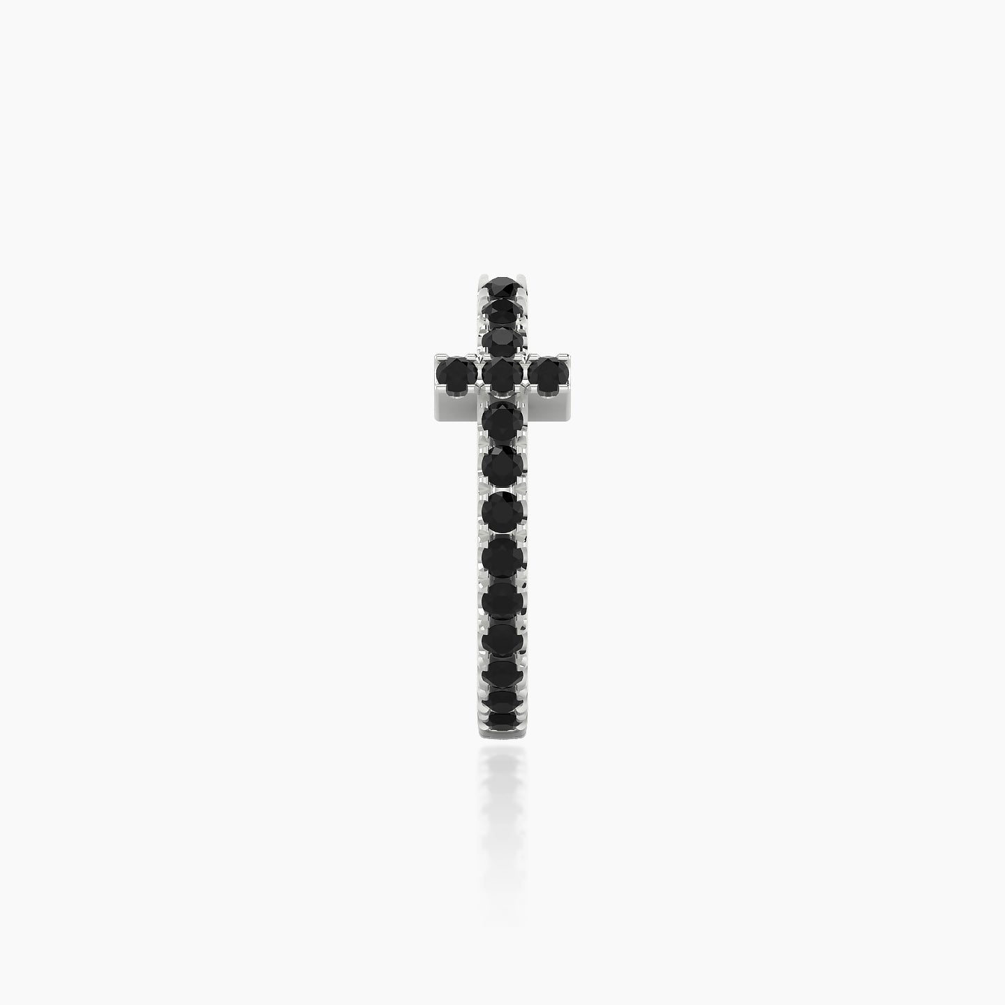 Hecate | 18k White Gold 9.5 mm Cross Black Diamond Hoop Piercing