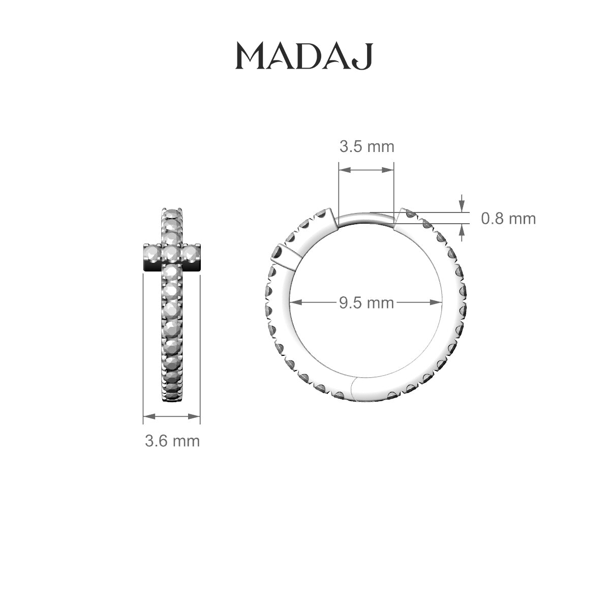 Hecate | 18k White Gold 9.5 mm Cross Black Diamond Hoop Piercing