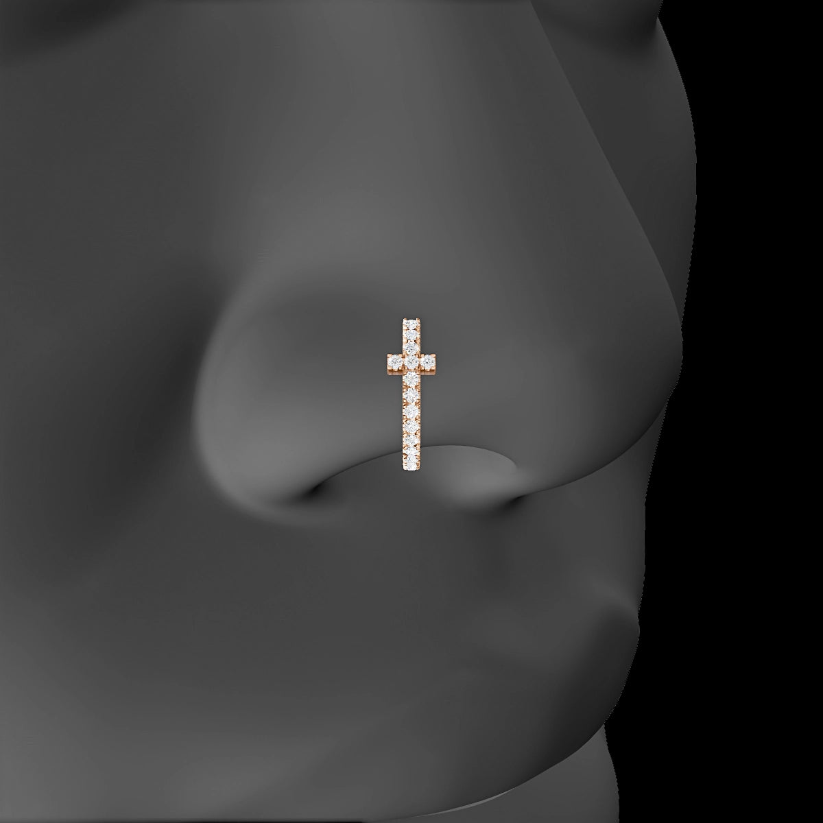 Hecate | 18k Rose Gold 9.5 mm Cross Diamond Nose Ring Piercing