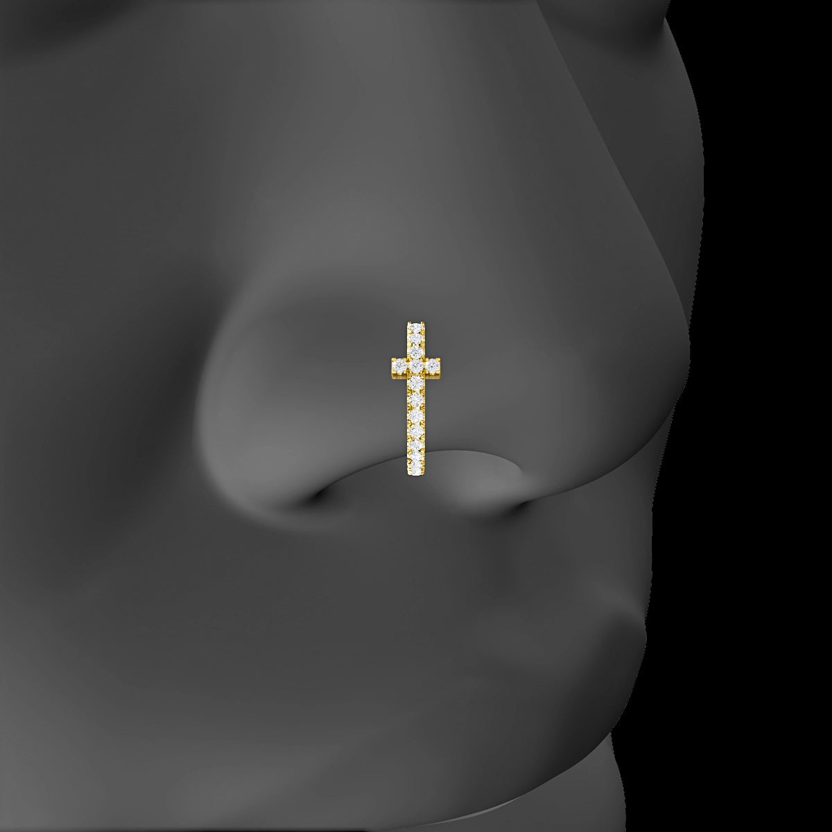 Hecate | 18k Yellow Gold 9.5 mm Cross Diamond Nose Ring Piercing