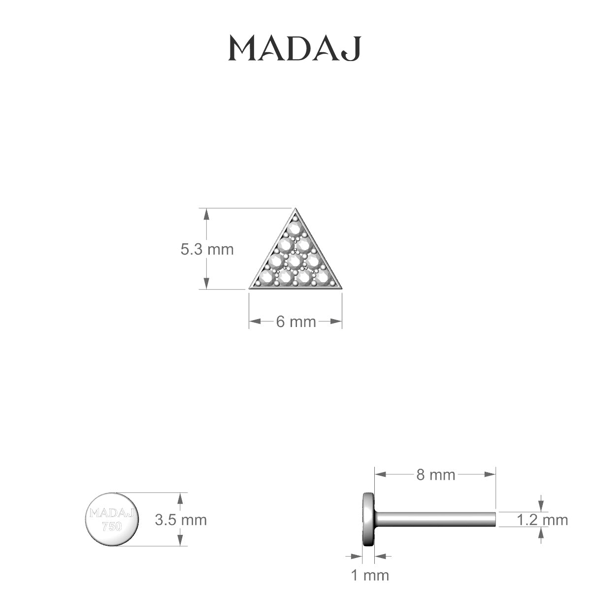 Hermione | 18k Rose Gold 6 mm 8 mm Trillion Diamond Piercing