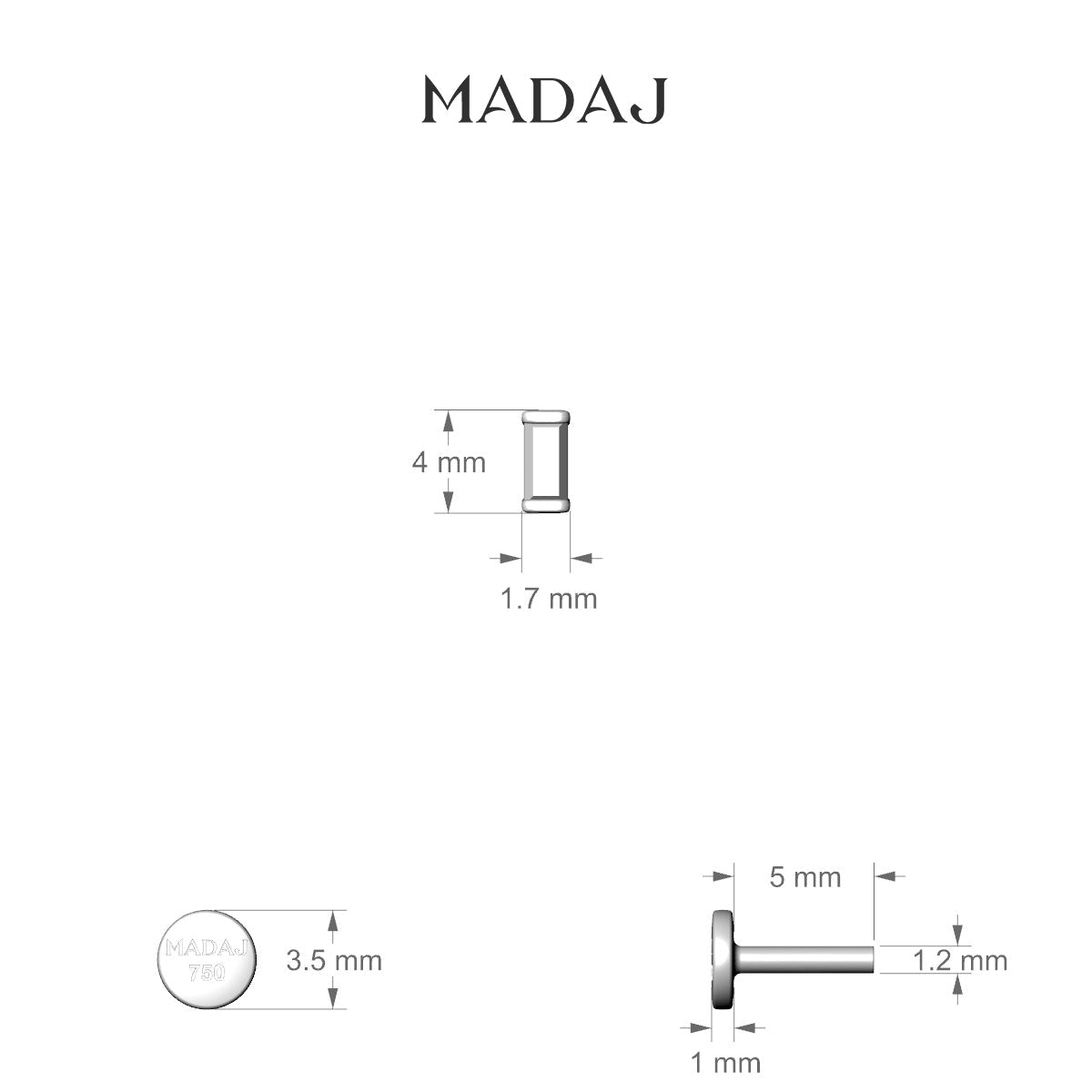 Hestia | 18k White Gold 4 mm 5 mm Baguette Diamond Nose Piercing