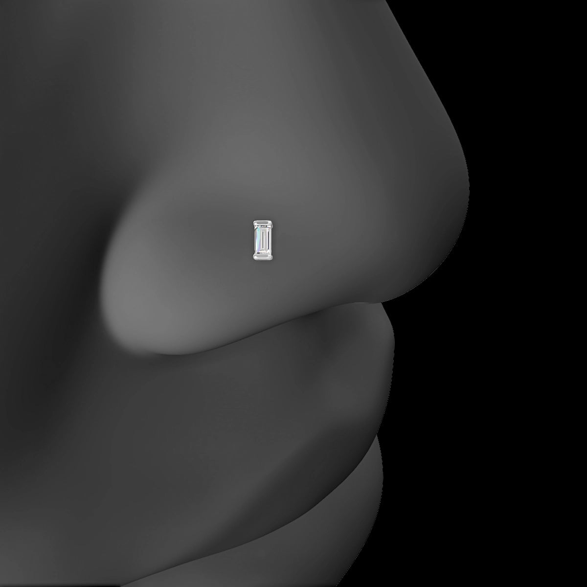 Hestia | 18k White Gold 4 mm 8 mm Baguette Diamond Nose Piercing