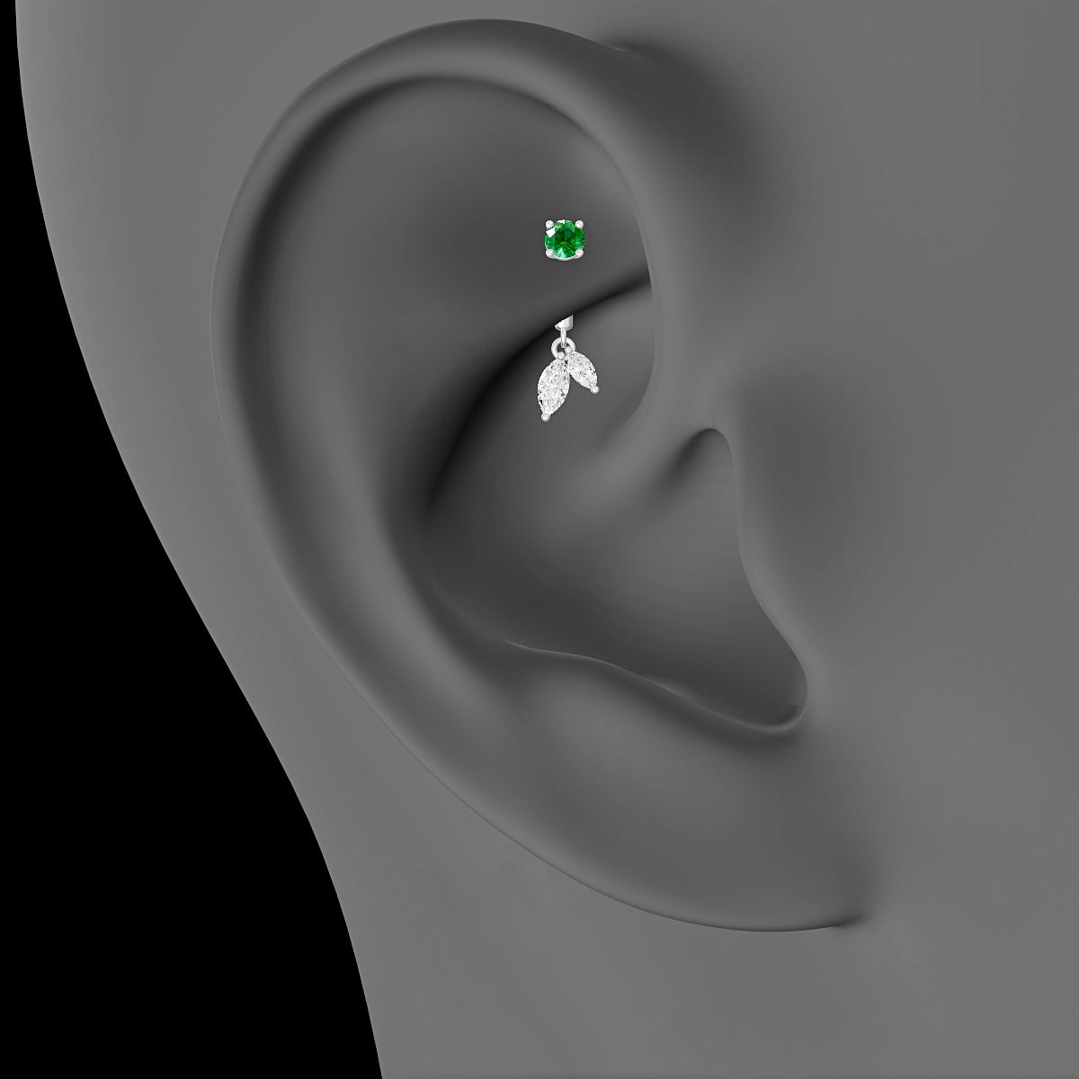 Ilo | 18k White Gold 6 mm Emerald & Diamond Rook Piercing