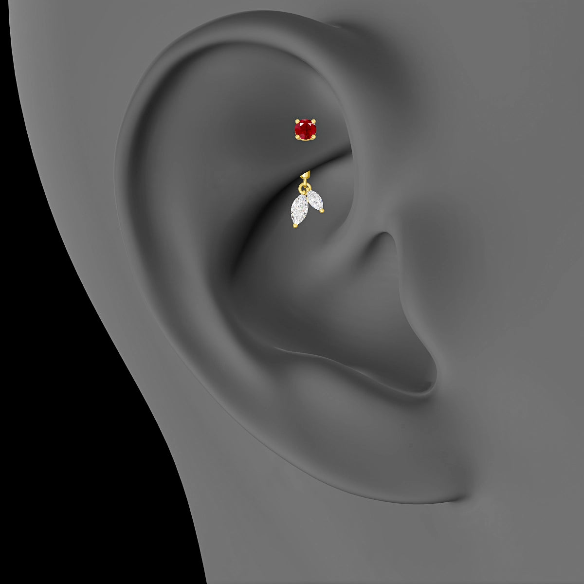 Ilo | 18k Yellow Gold 6 mm Ruby & Diamond Rook Piercing