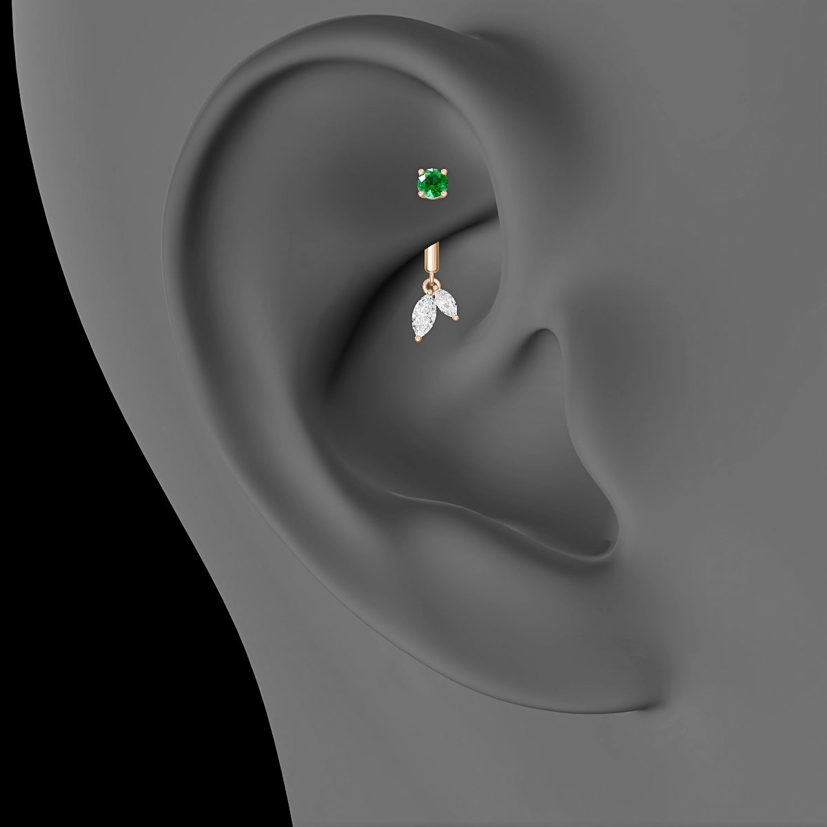 Ilo | 18k Rose Gold 8 mm Emerald & Diamond Rook Piercing