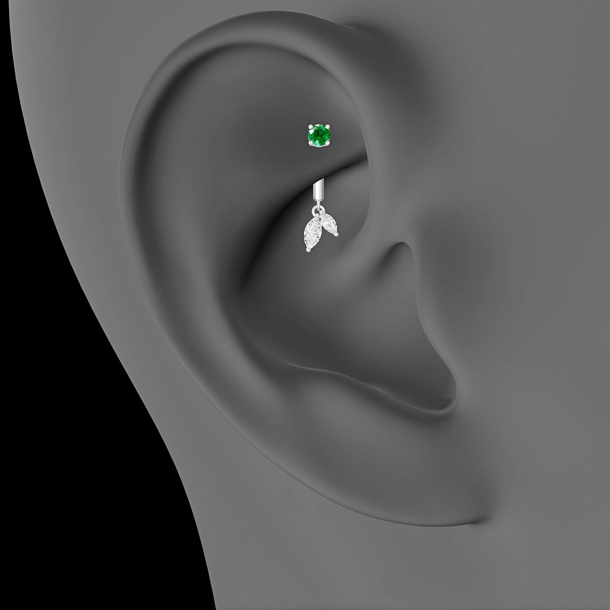 Ilo | 18k White Gold 8 mm Emerald & Diamond Rook Piercing