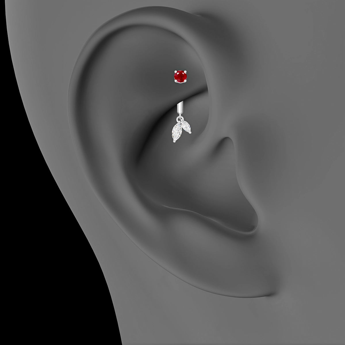 Ilo | 18k White Gold 8 mm Ruby & Diamond Rook Piercing
