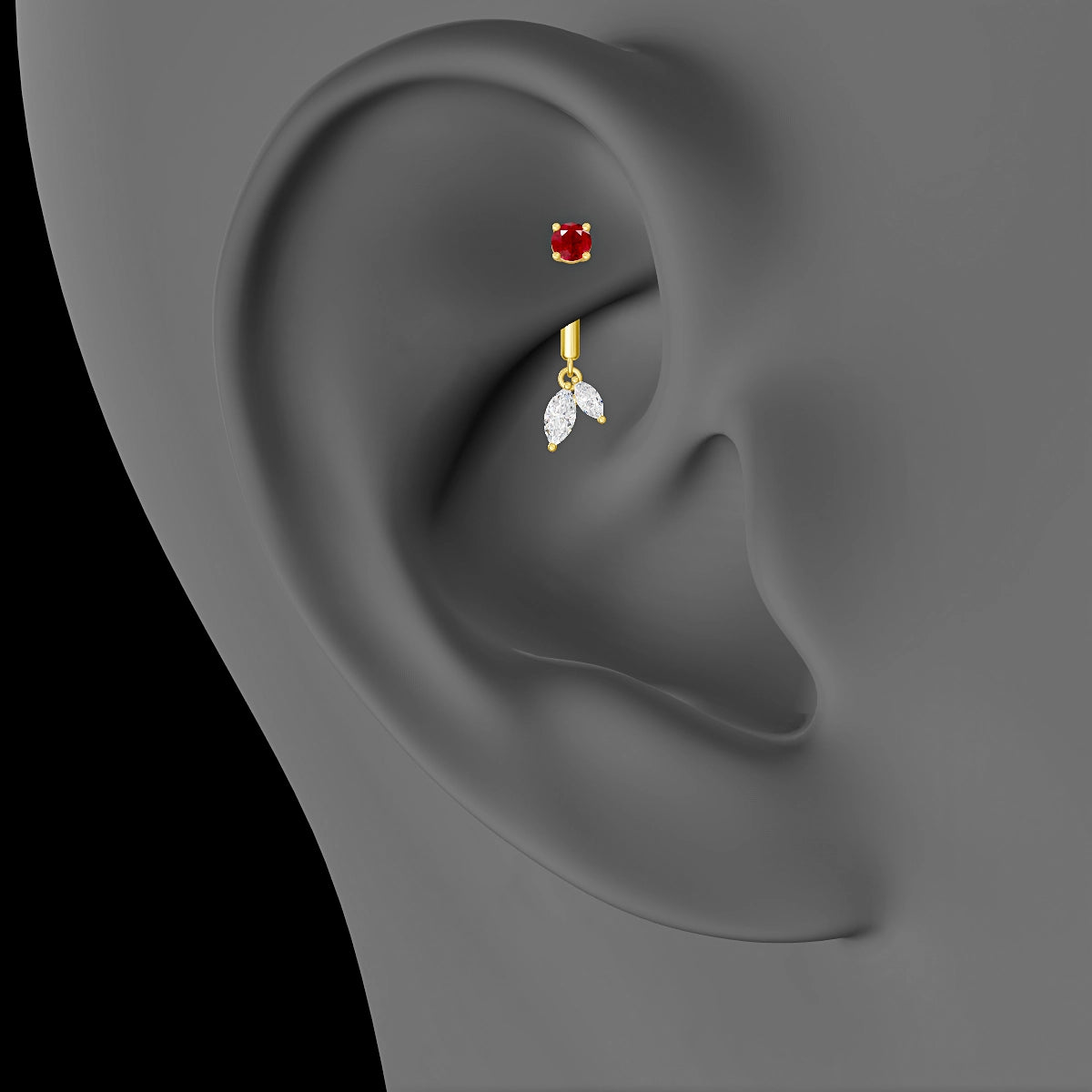 Ilo | 18k Yellow Gold 8 mm Ruby & Diamond Rook Piercing