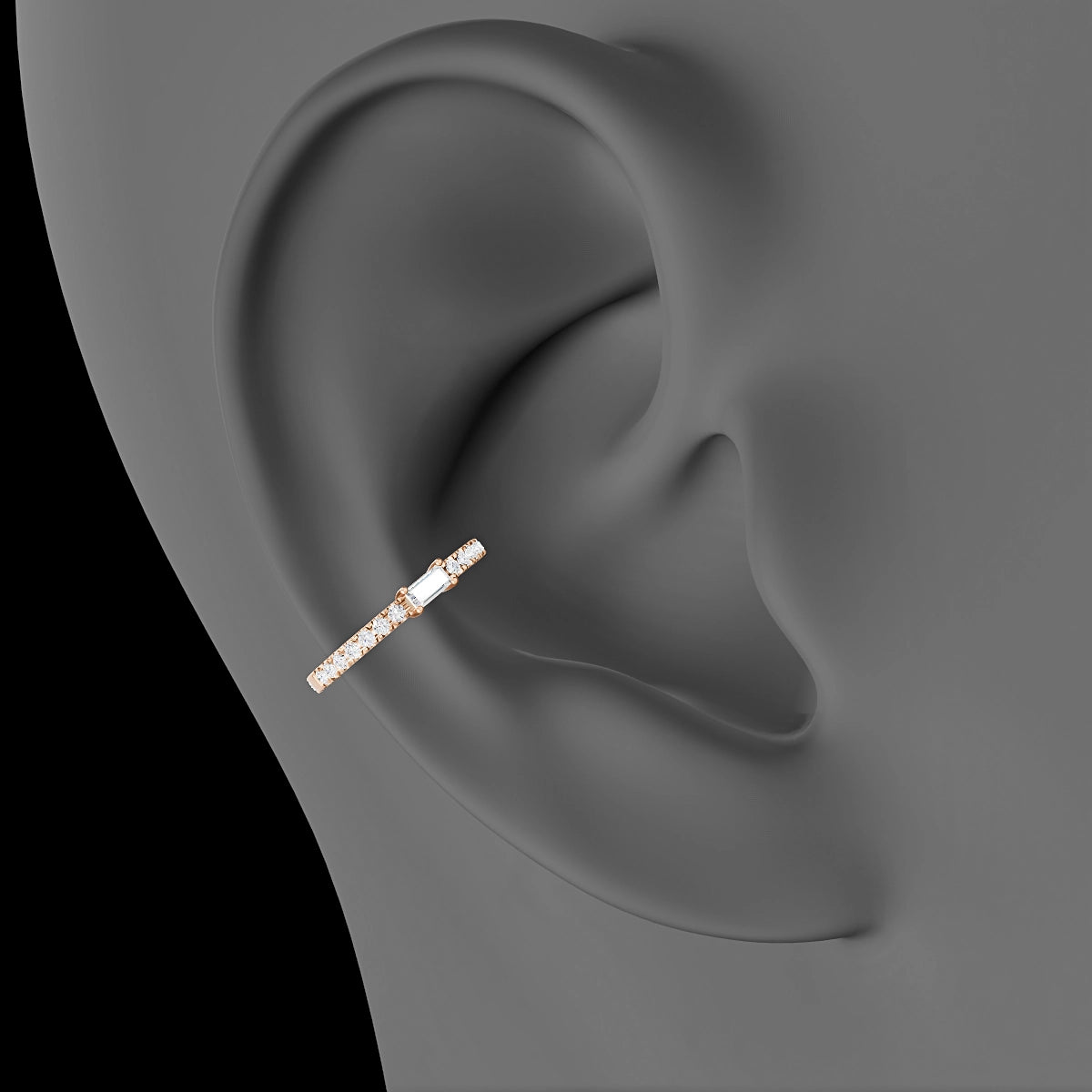 Inanna | 18k Rose Gold 11 mm Baguette Diamond Hoop Piercing