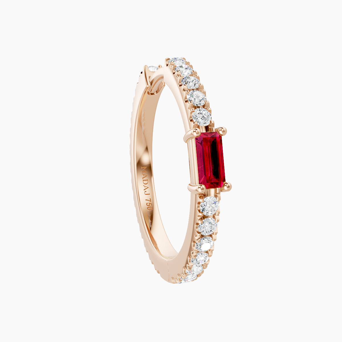 Inanna | 18k Rose Gold 11 mm Baguette Ruby & Diamond Hoop Piercing