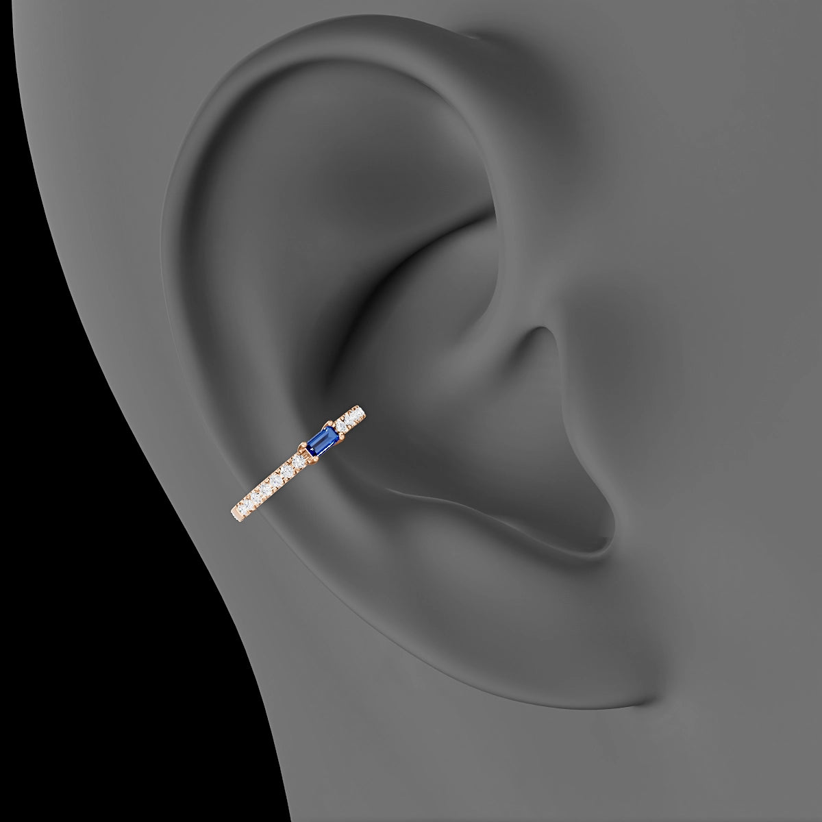 Inanna | 18k Rose Gold 11 mm Baguette Sapphire & Diamond Hoop Piercing