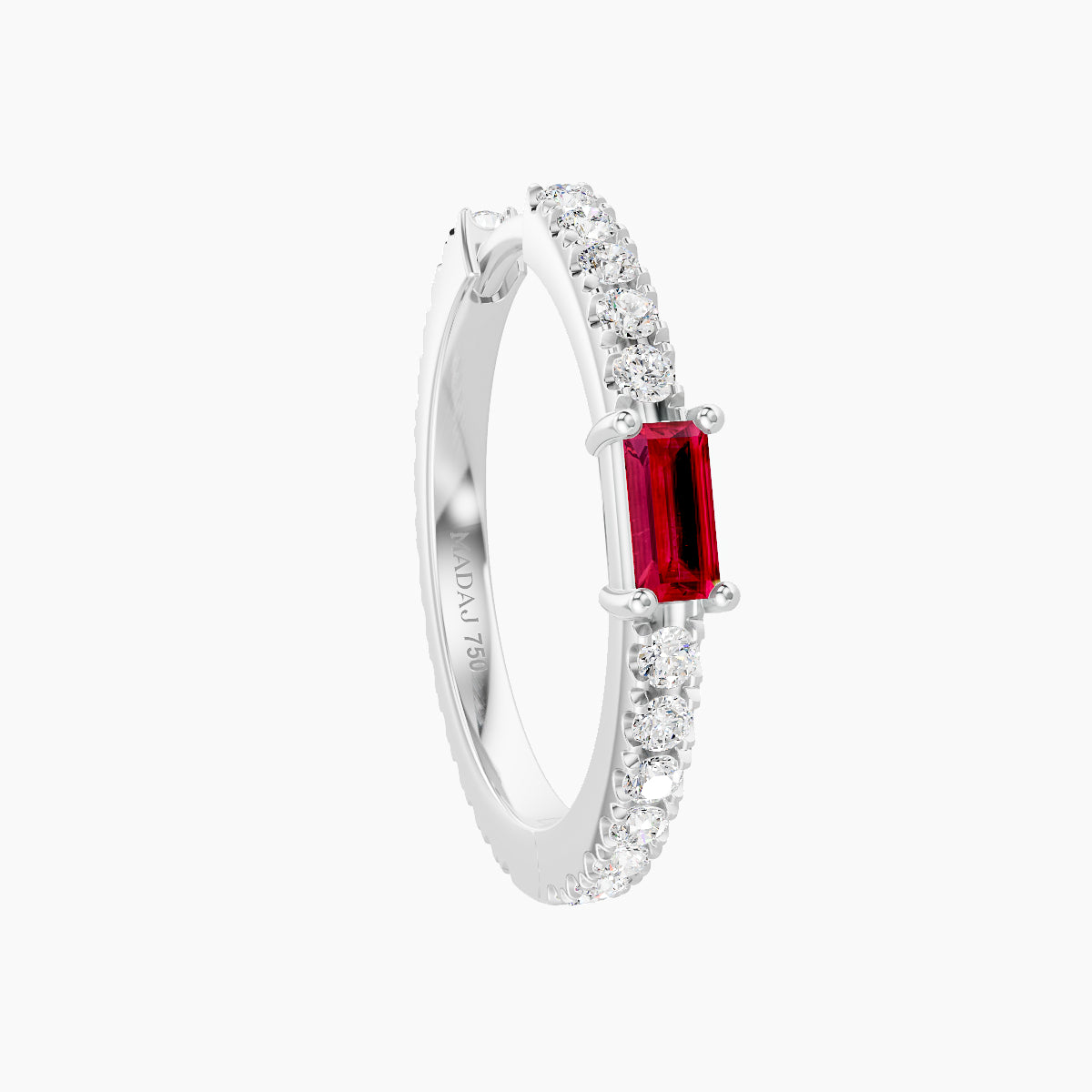 Inanna | 18k White Gold 11 mm Baguette Ruby & Diamond Hoop Piercing