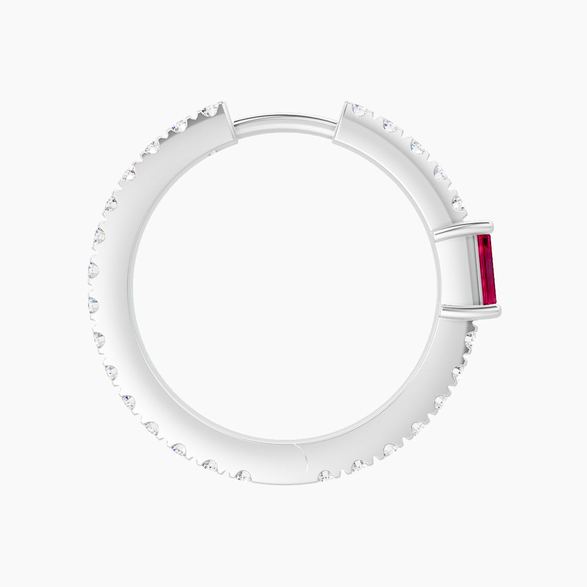 Inanna | 18k White Gold 11 mm Baguette Ruby & Diamond Hoop Piercing