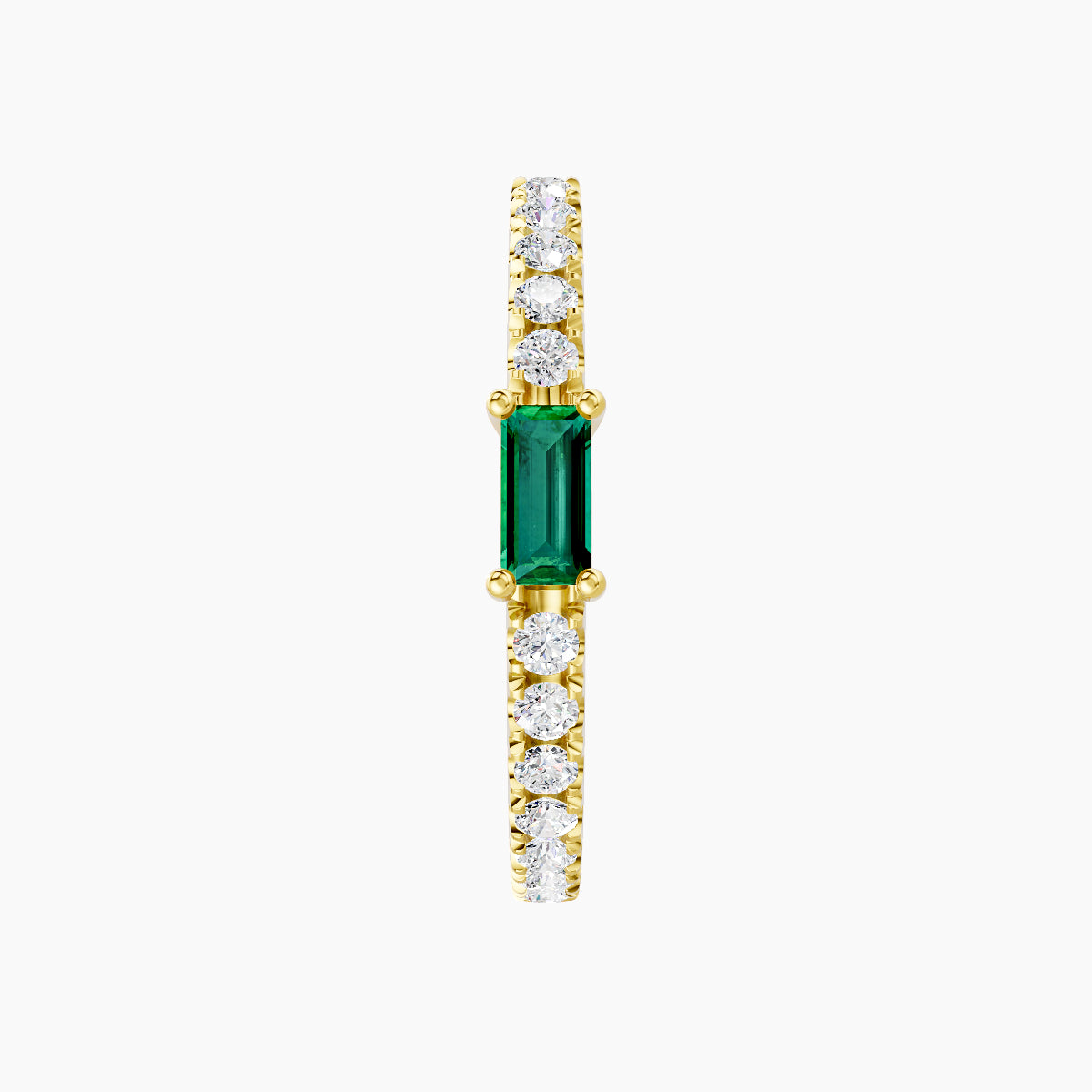 Inanna | 18k Yellow Gold 11 mm Baguette Emerald & Diamond Hoop Piercing