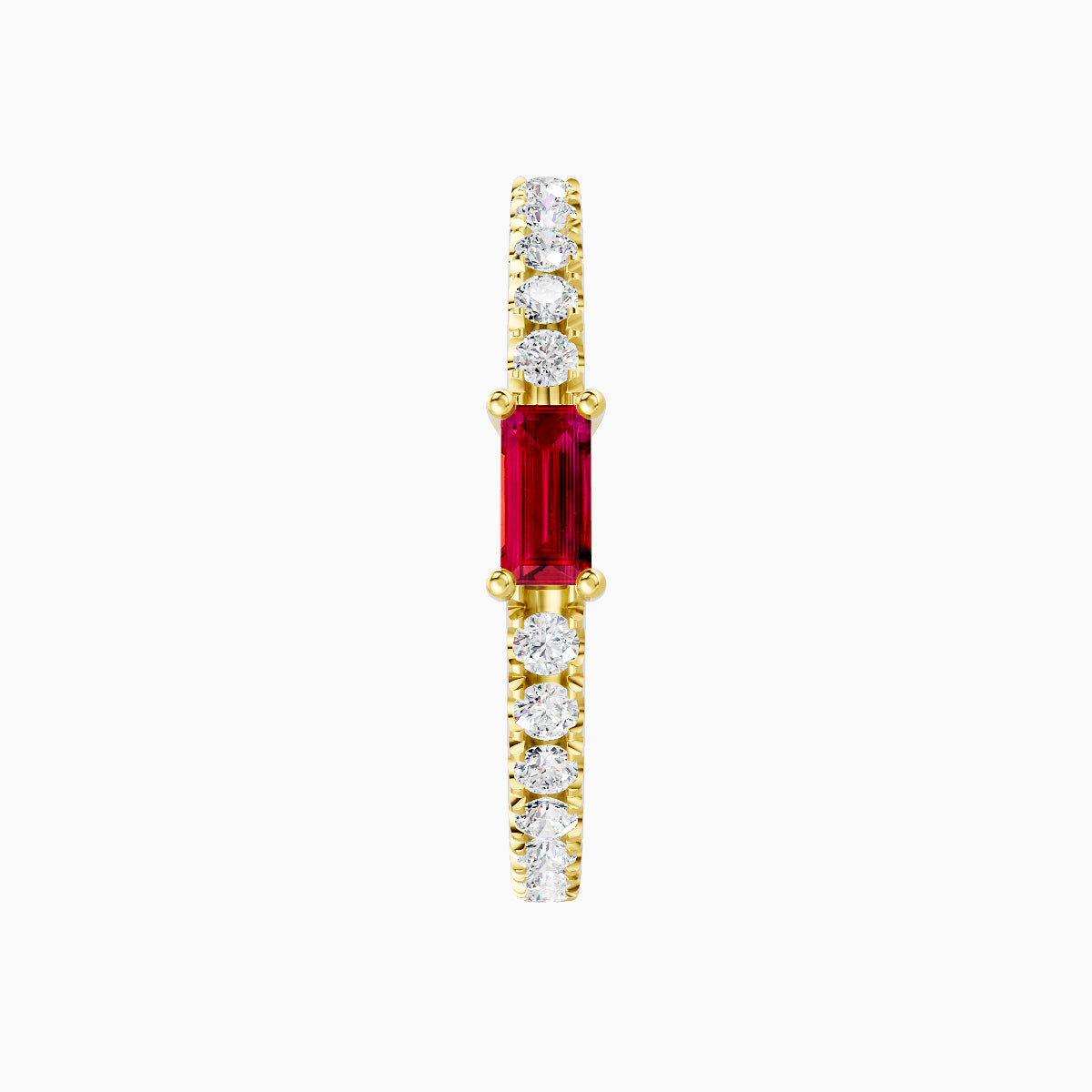 Inanna | 18k Yellow Gold 11 mm Baguette Ruby & Diamond Hoop Piercing