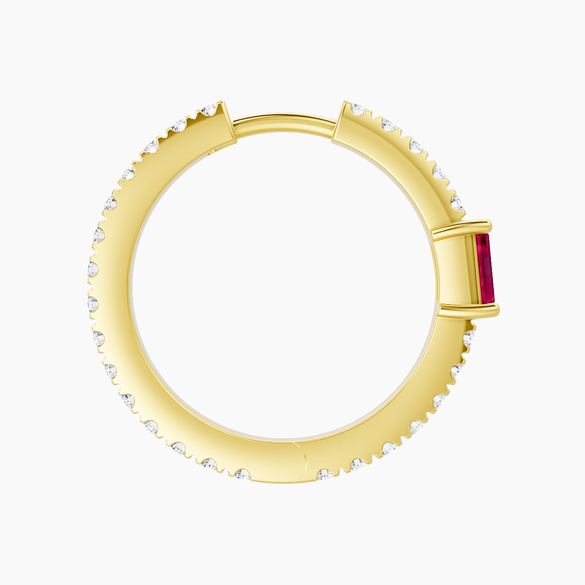 Inanna | 18k Yellow Gold 11 mm Baguette Ruby & Diamond Hoop Piercing