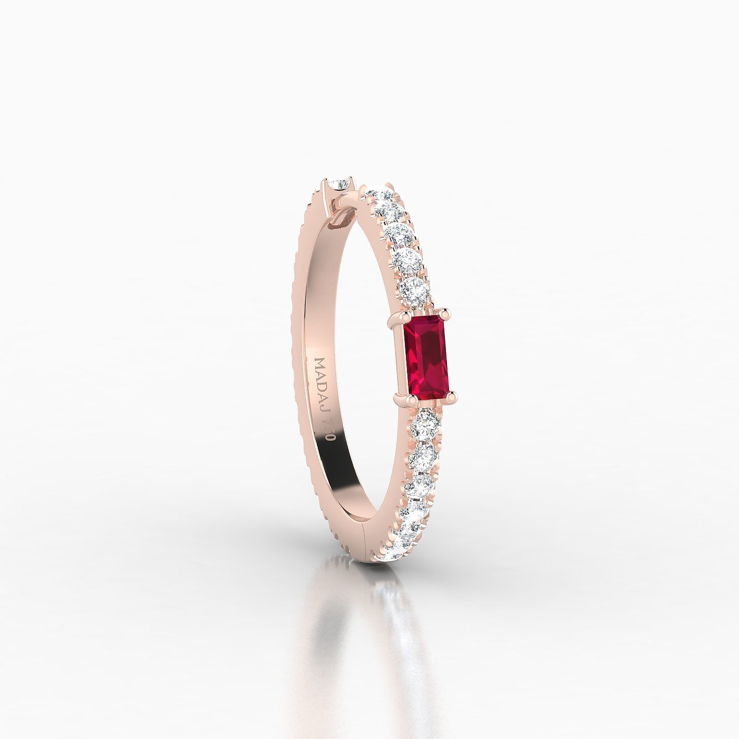 Inanna | 18k Rose Gold 11 mm Baguette Ruby & Diamond Hoop Piercing