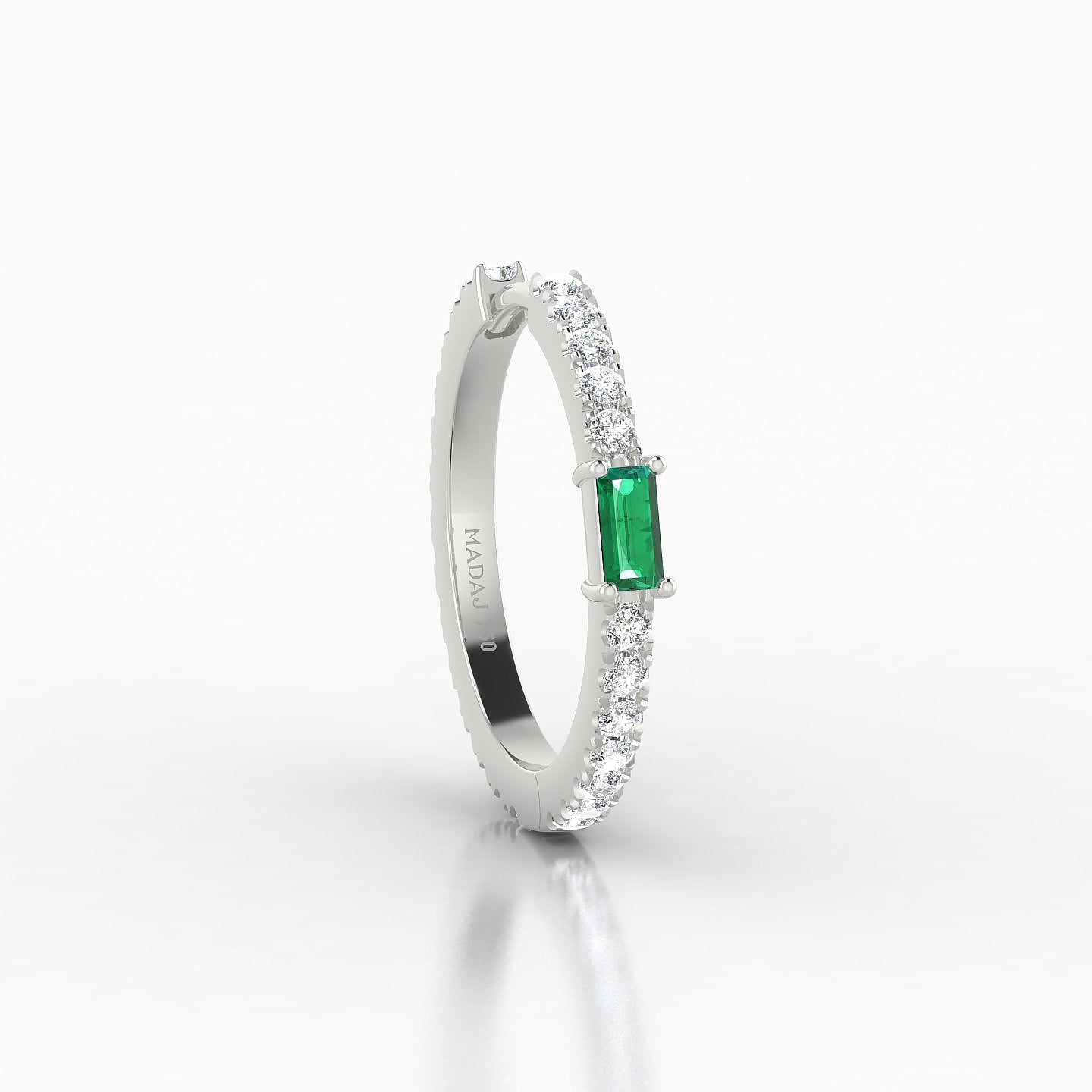 Inanna | 18k White Gold 11 mm Baguette Emerald & Diamond Hoop Piercing