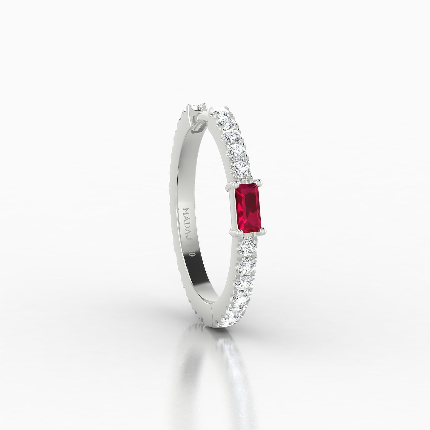 Inanna | 18k White Gold 11 mm Baguette Ruby & Diamond Hoop Piercing